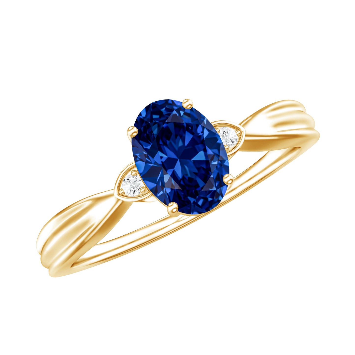 Certified 1 Carat Oval Lab Grown Blue Sapphire Solitaire Engagement Ring with Diamond
