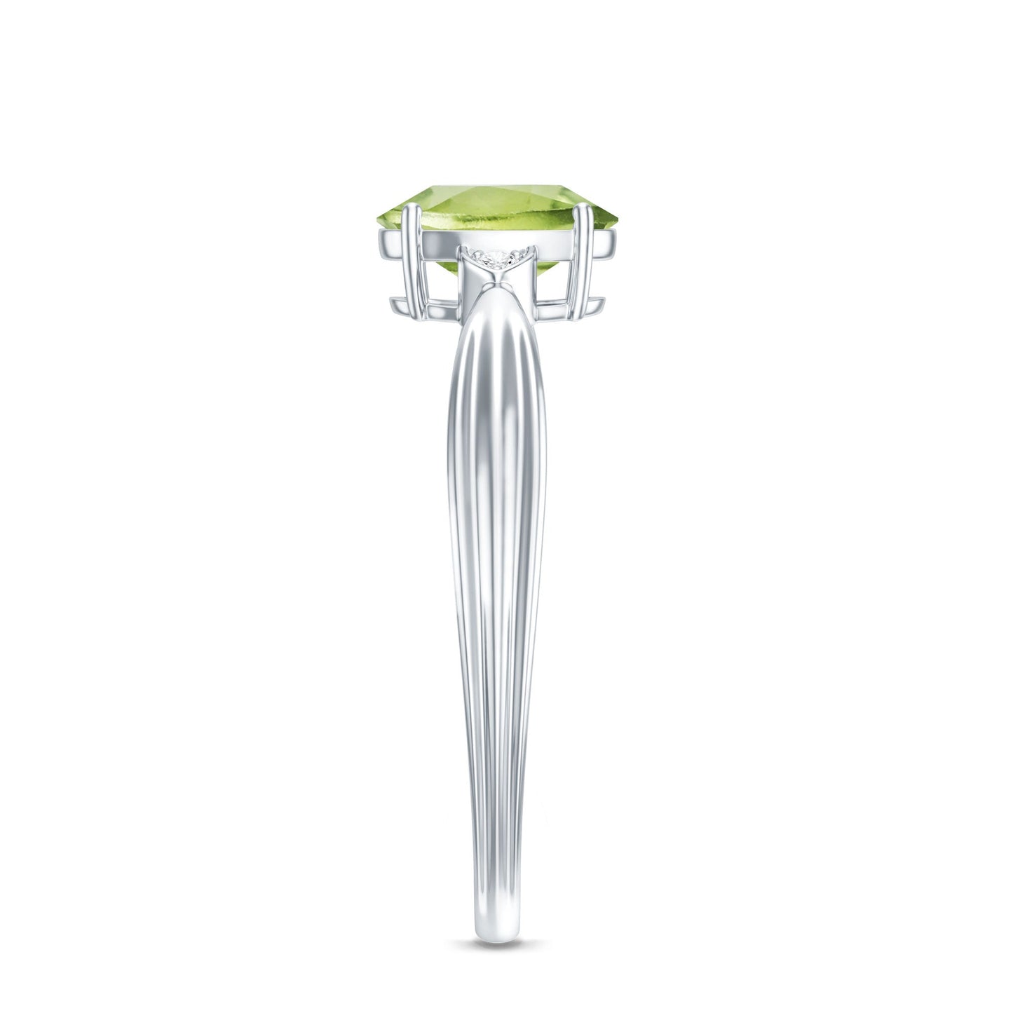 Natural 1 Carat Peridot Oval Engagement Ring with Diamond