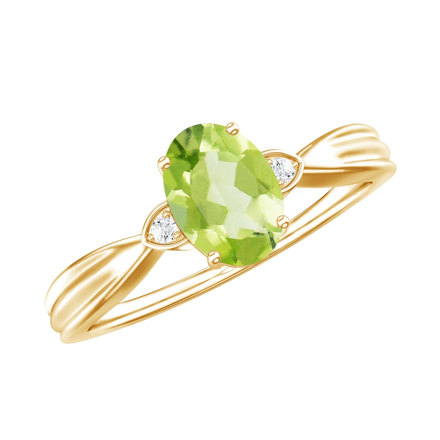 Natural 1 Carat Peridot Oval Engagement Ring with Diamond