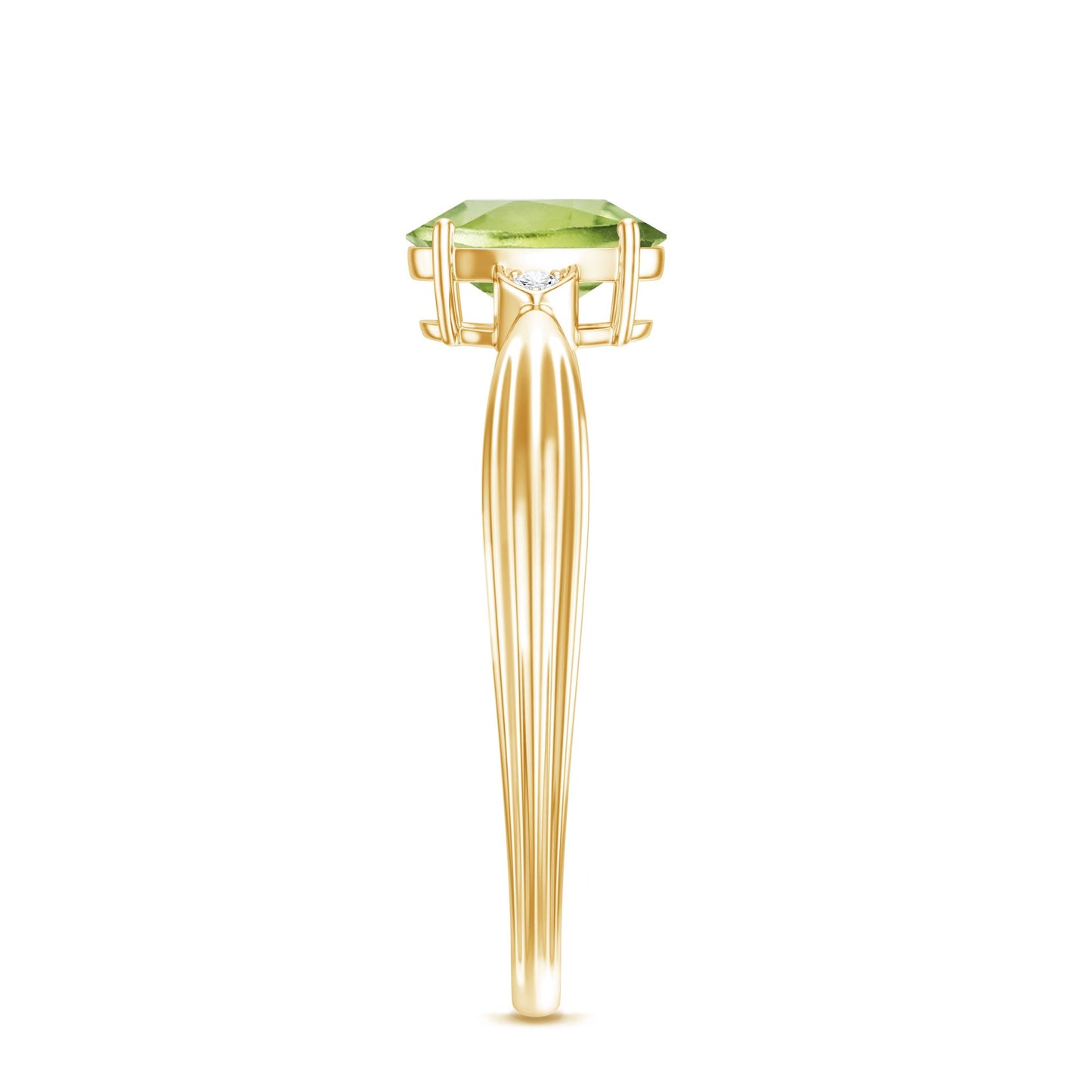 Natural 1 Carat Peridot Oval Engagement Ring with Diamond
