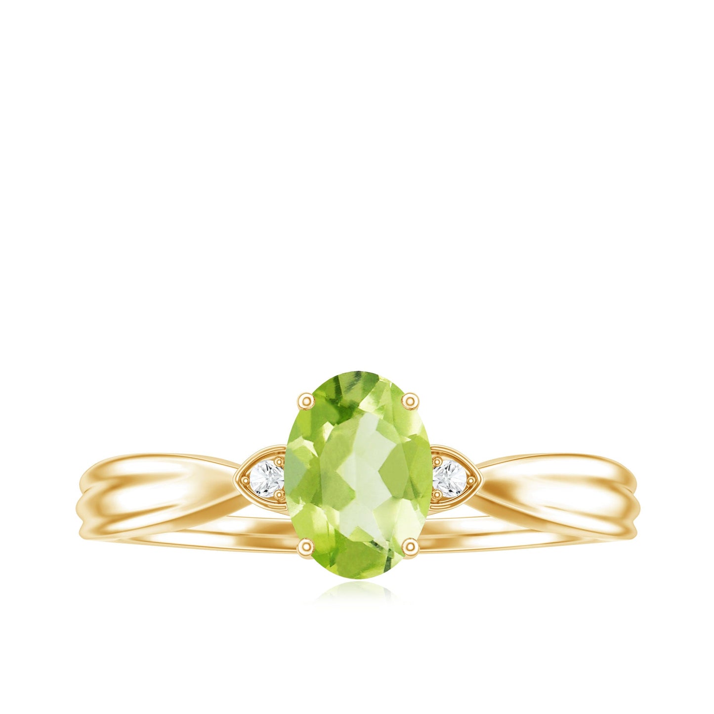 Natural 1 Carat Peridot Oval Engagement Ring with Diamond