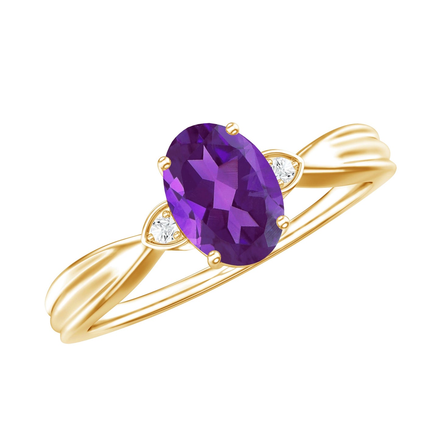 1 Carat Amethyst Oval Engagement Ring with Diamond
