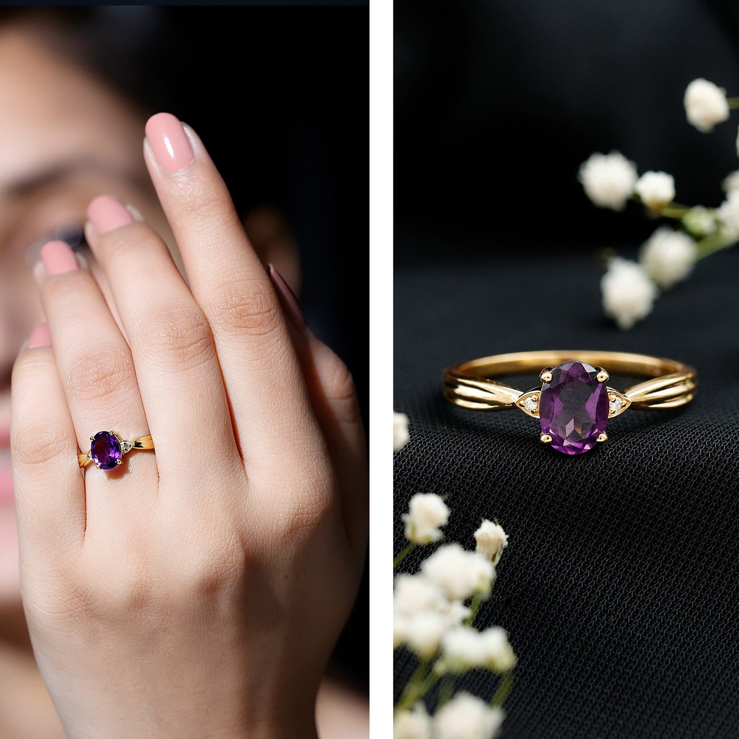 1 Carat Amethyst Oval Engagement Ring with Diamond