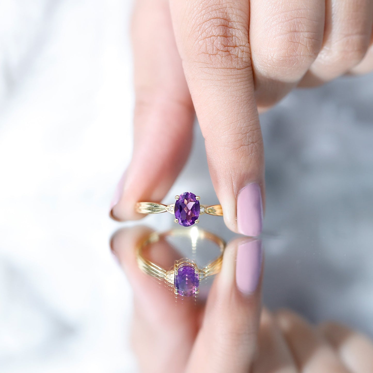 1 Carat Amethyst Oval Engagement Ring with Diamond