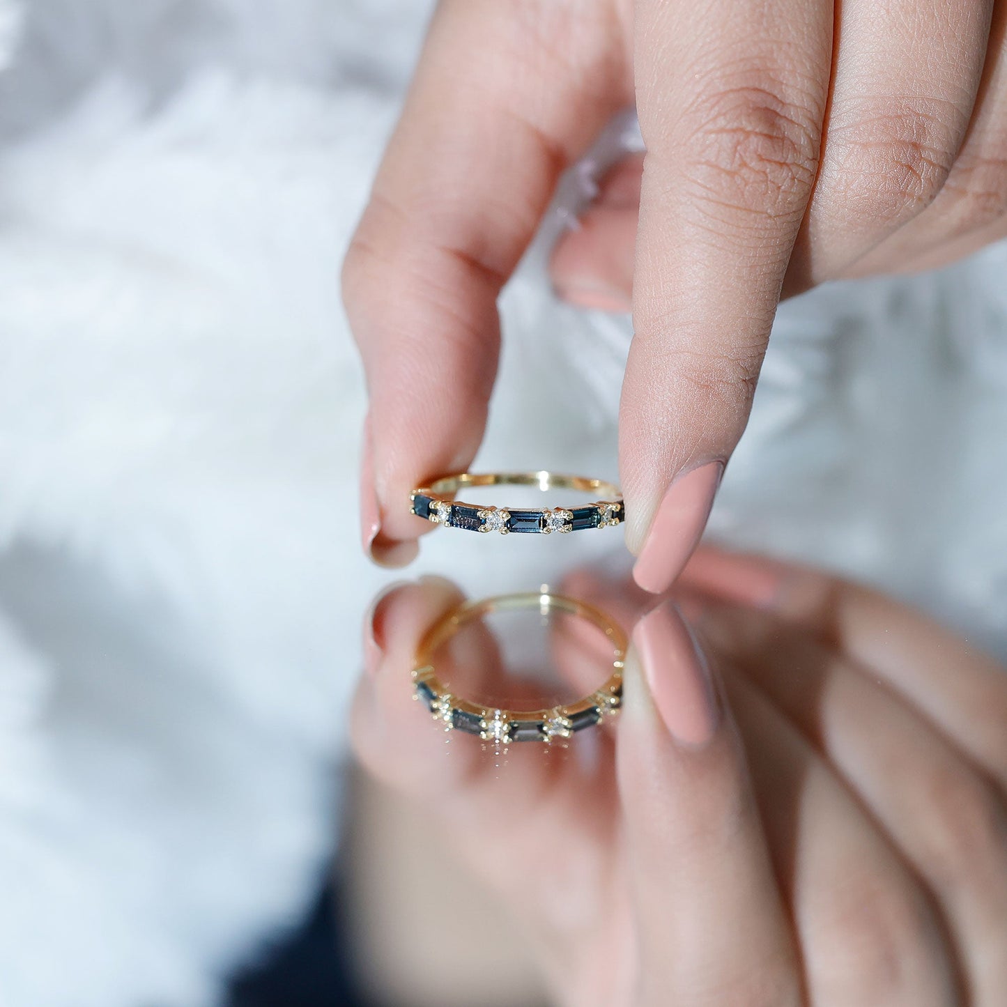 Baguette London Blue Topaz and Diamond Stackable Band Ring