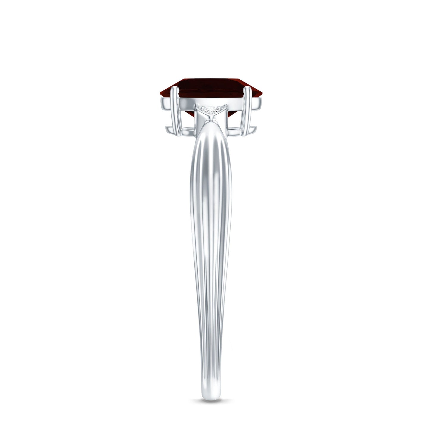 Certified Natural Garnet Diamond Oval Engagement Ring with Pinched Shank
