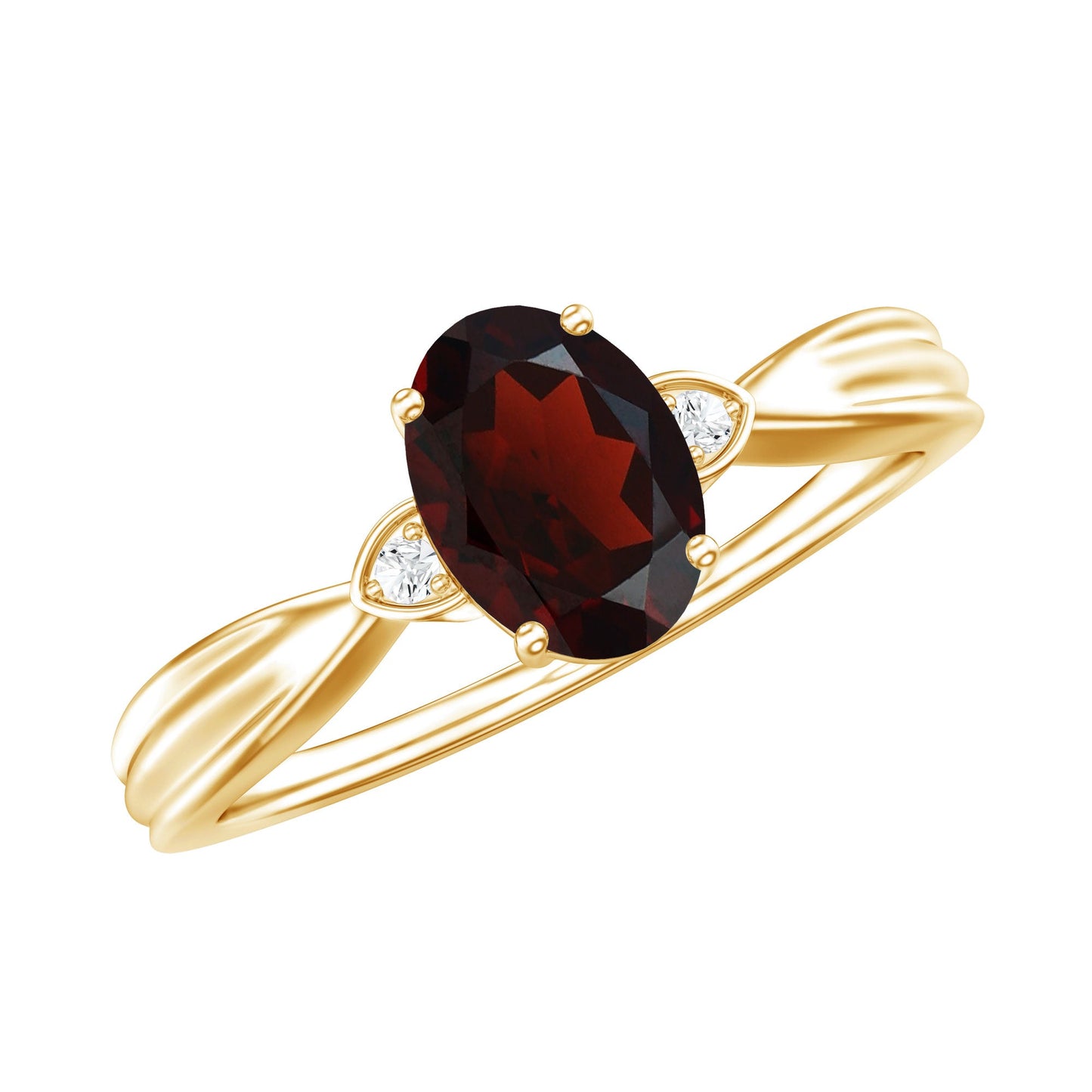 Certified Natural Garnet Diamond Oval Engagement Ring with Pinched Shank