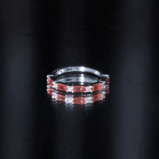 Lab Grown Orange Sapphire and Diamond Half Eternity Stackable Ring
