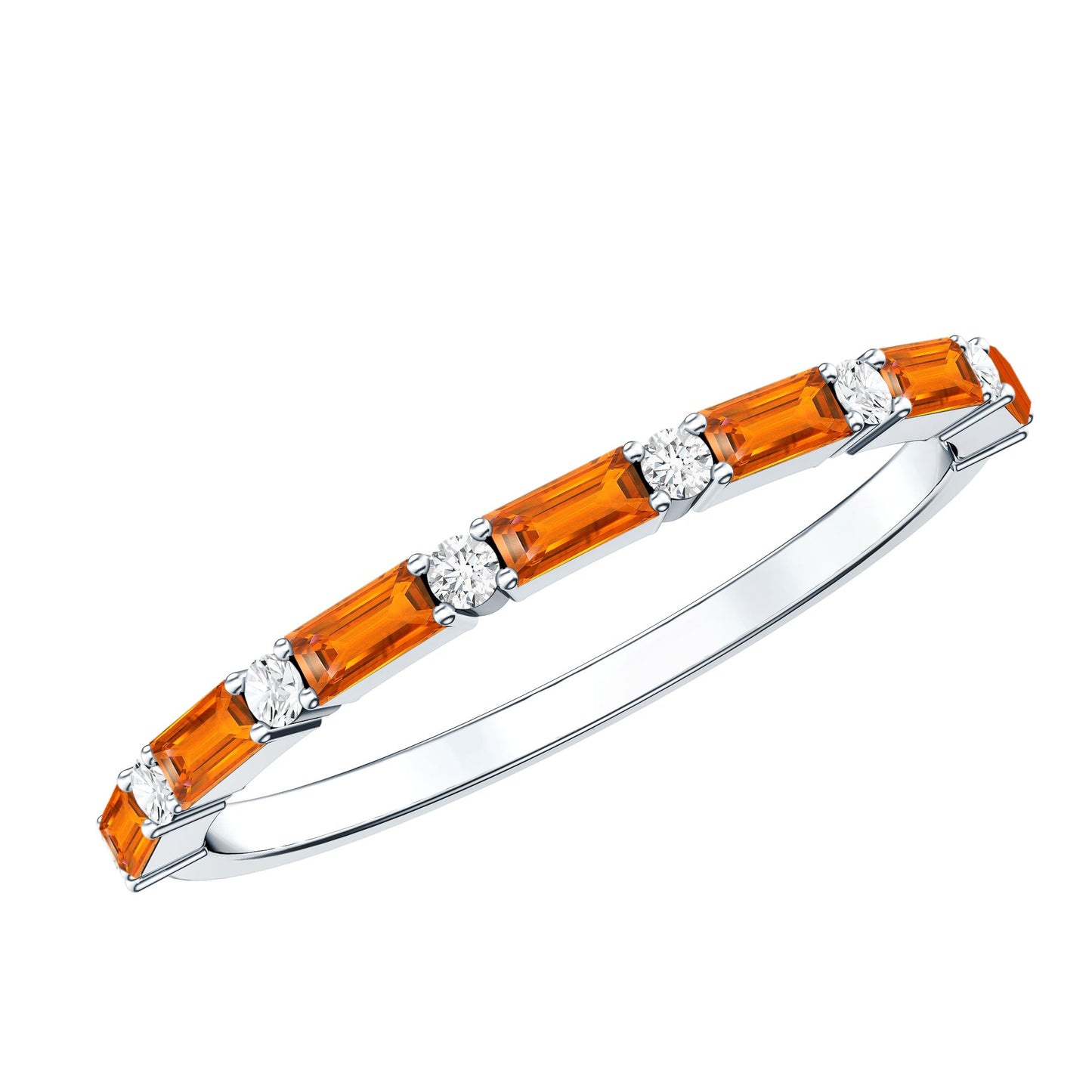 Lab Grown Orange Sapphire and Diamond Half Eternity Stackable Ring