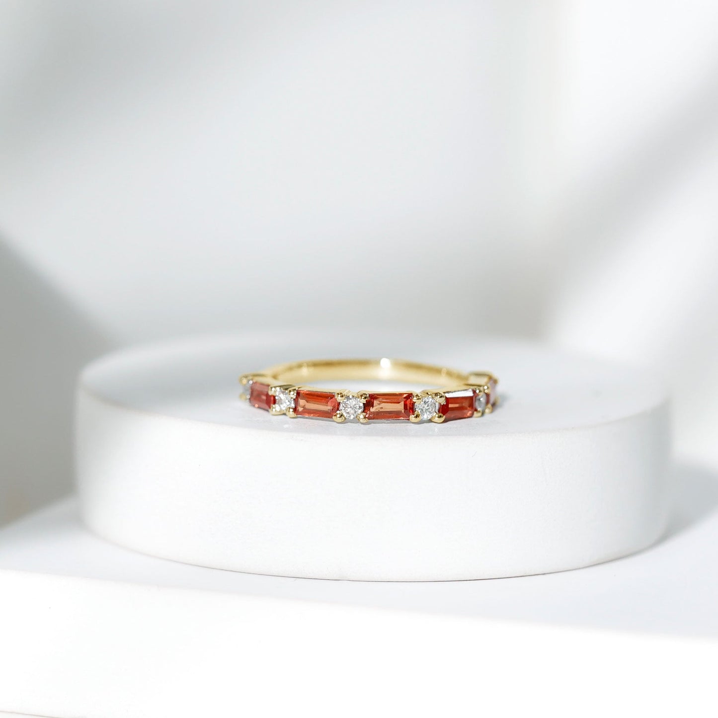 Lab Grown Orange Sapphire and Diamond Half Eternity Stackable Ring