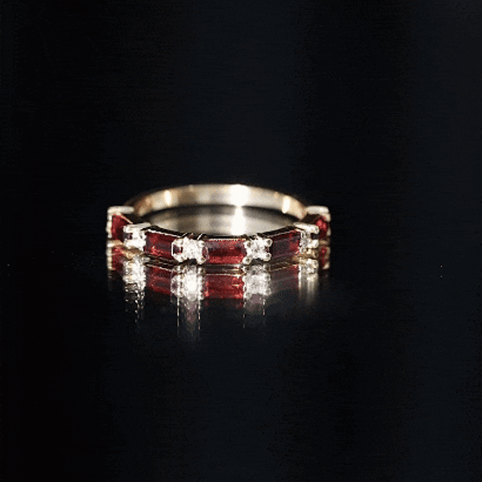 Natural Baguette Garnet Diamond Half Eternity Band With Certificate