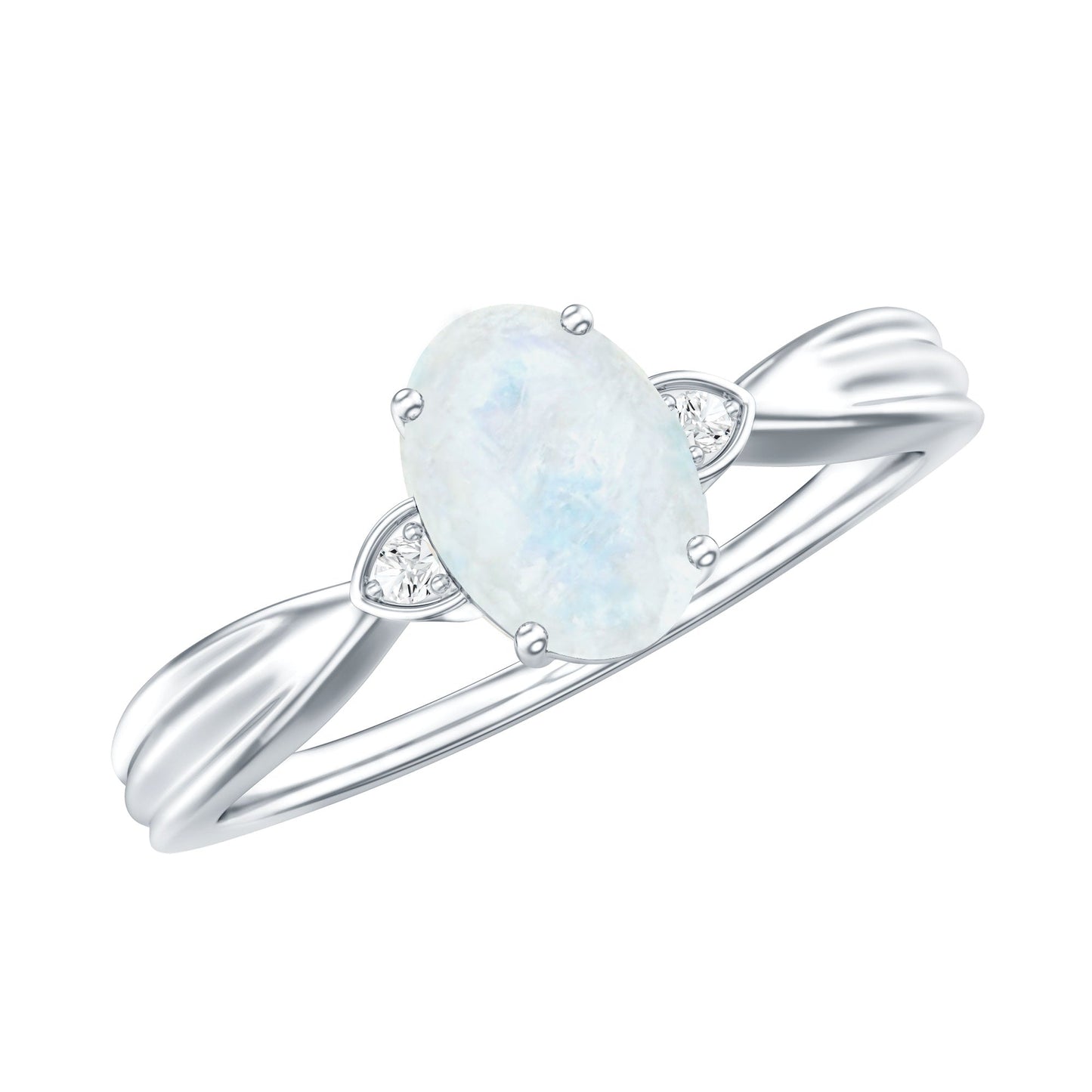 0.6 Carat Oval Cut Moonstone Solitaire Ring with Diamond