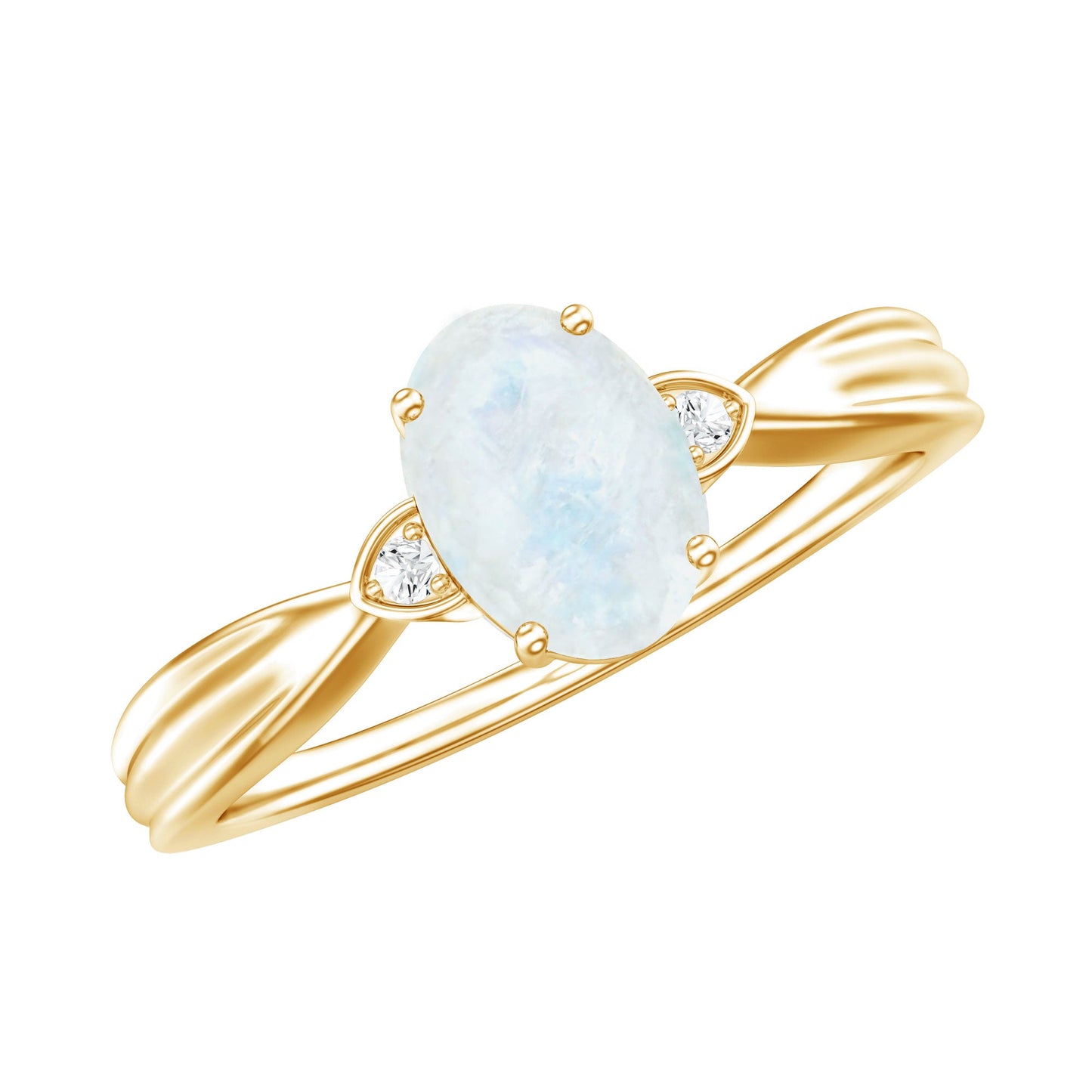 0.6 Carat Oval Cut Moonstone Solitaire Ring with Diamond