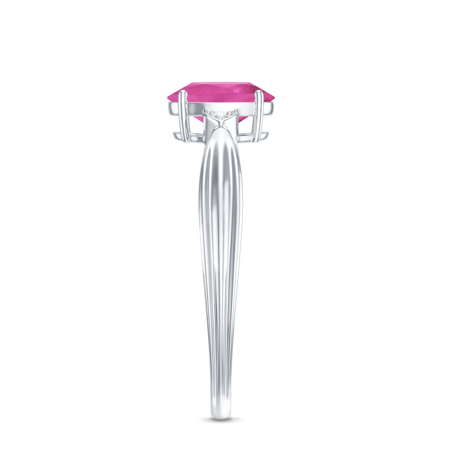 Oval Shape Pink Tourmaline Solitaire Ring with Diamond