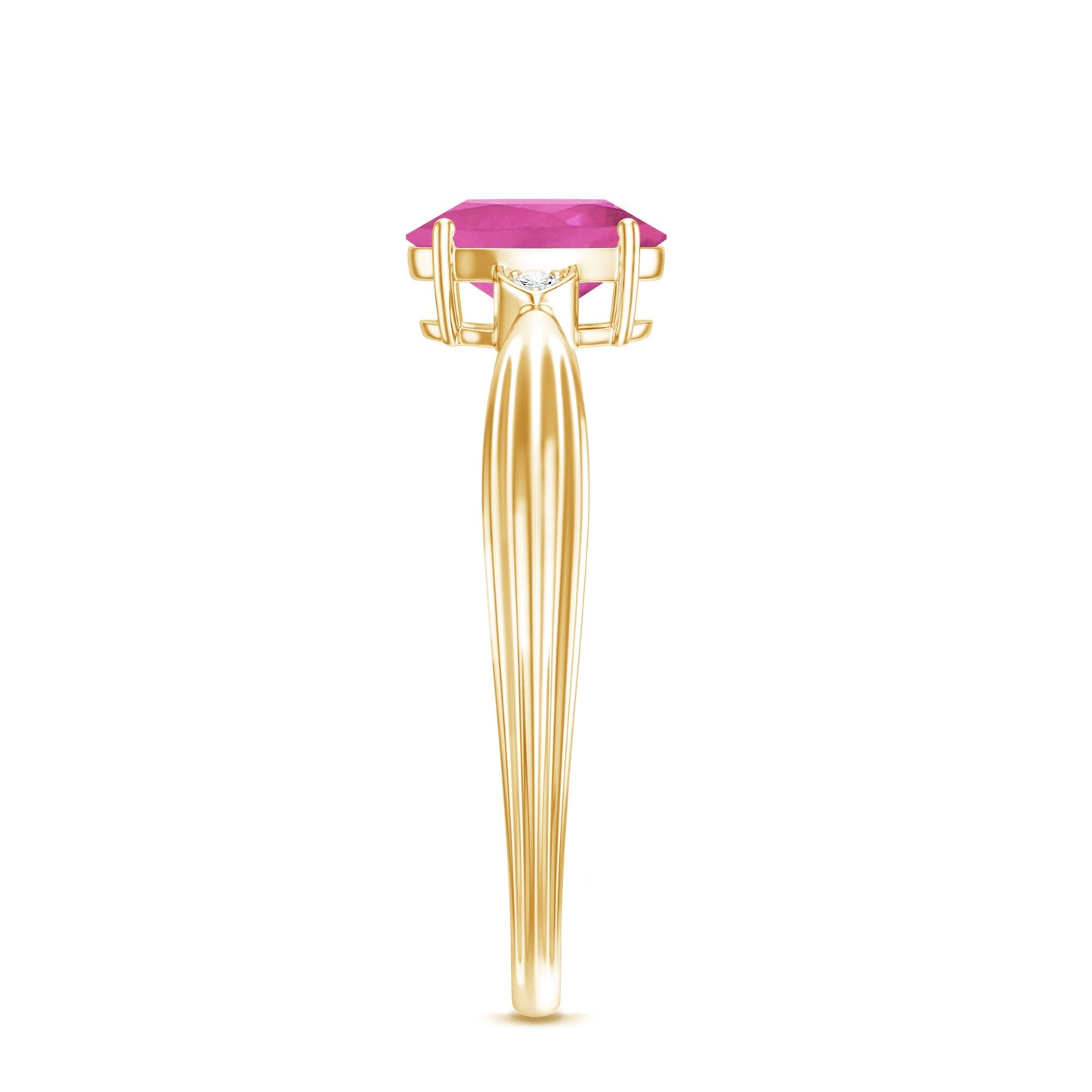 Oval Shape Pink Tourmaline Solitaire Ring with Diamond