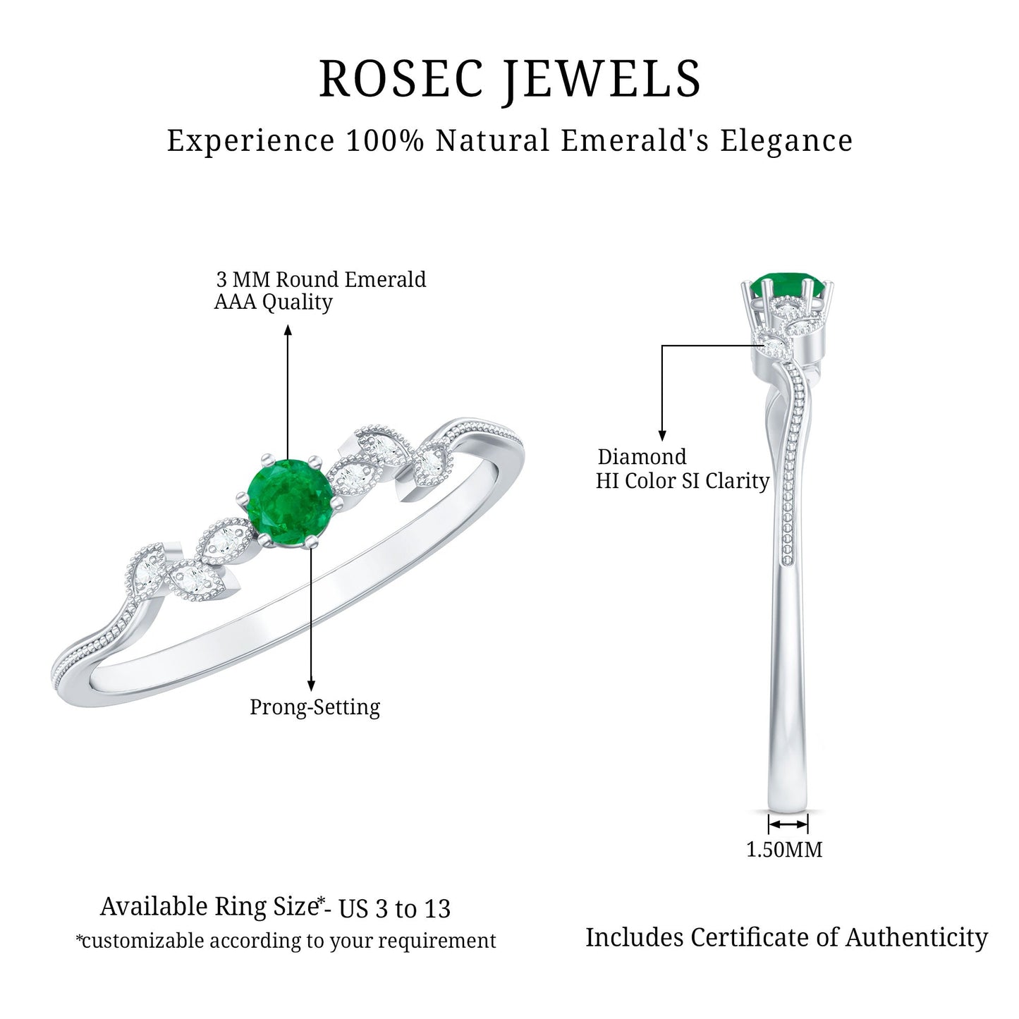 Nature Inspired Emerald Promise Ring with Diamond