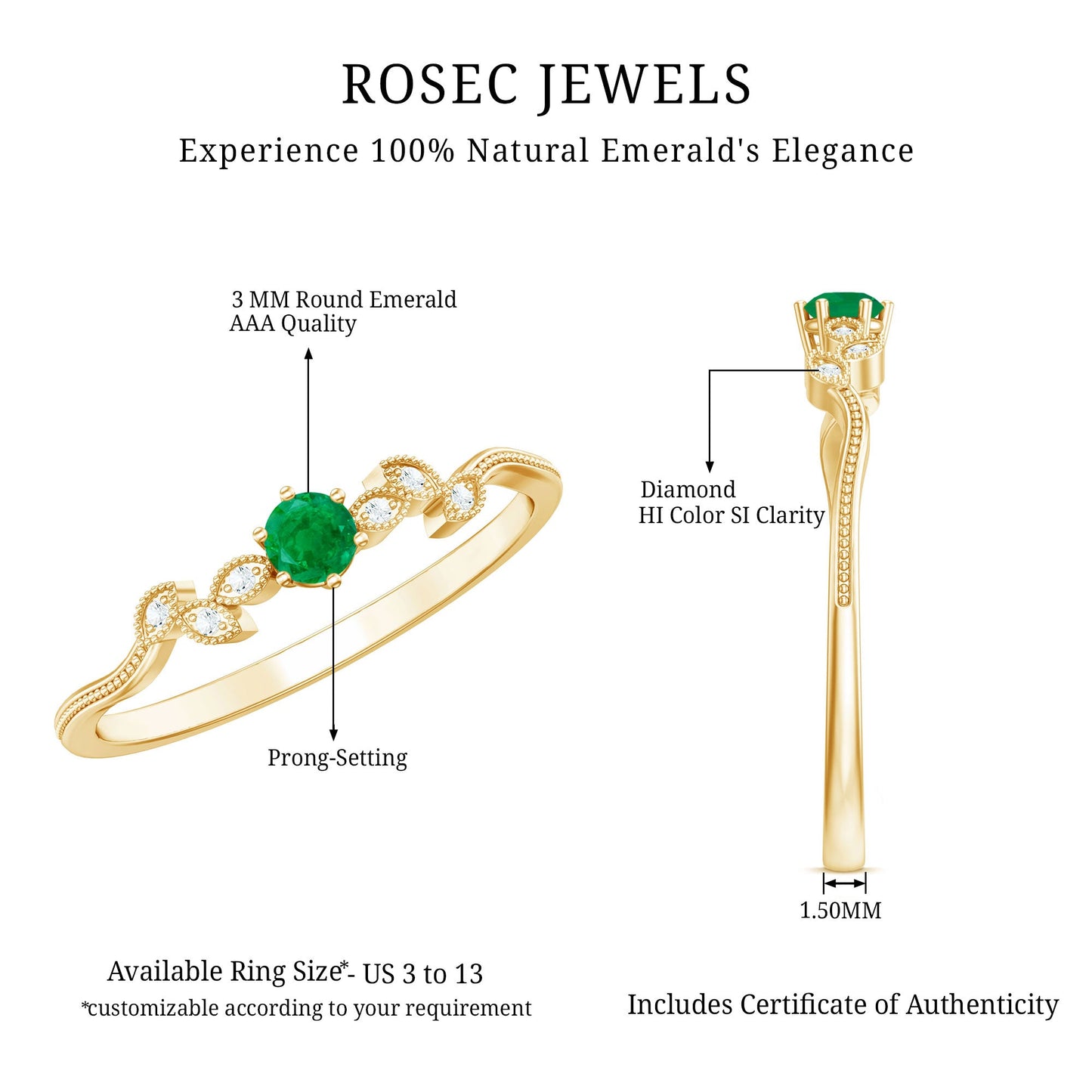 Nature Inspired Emerald Promise Ring with Diamond
