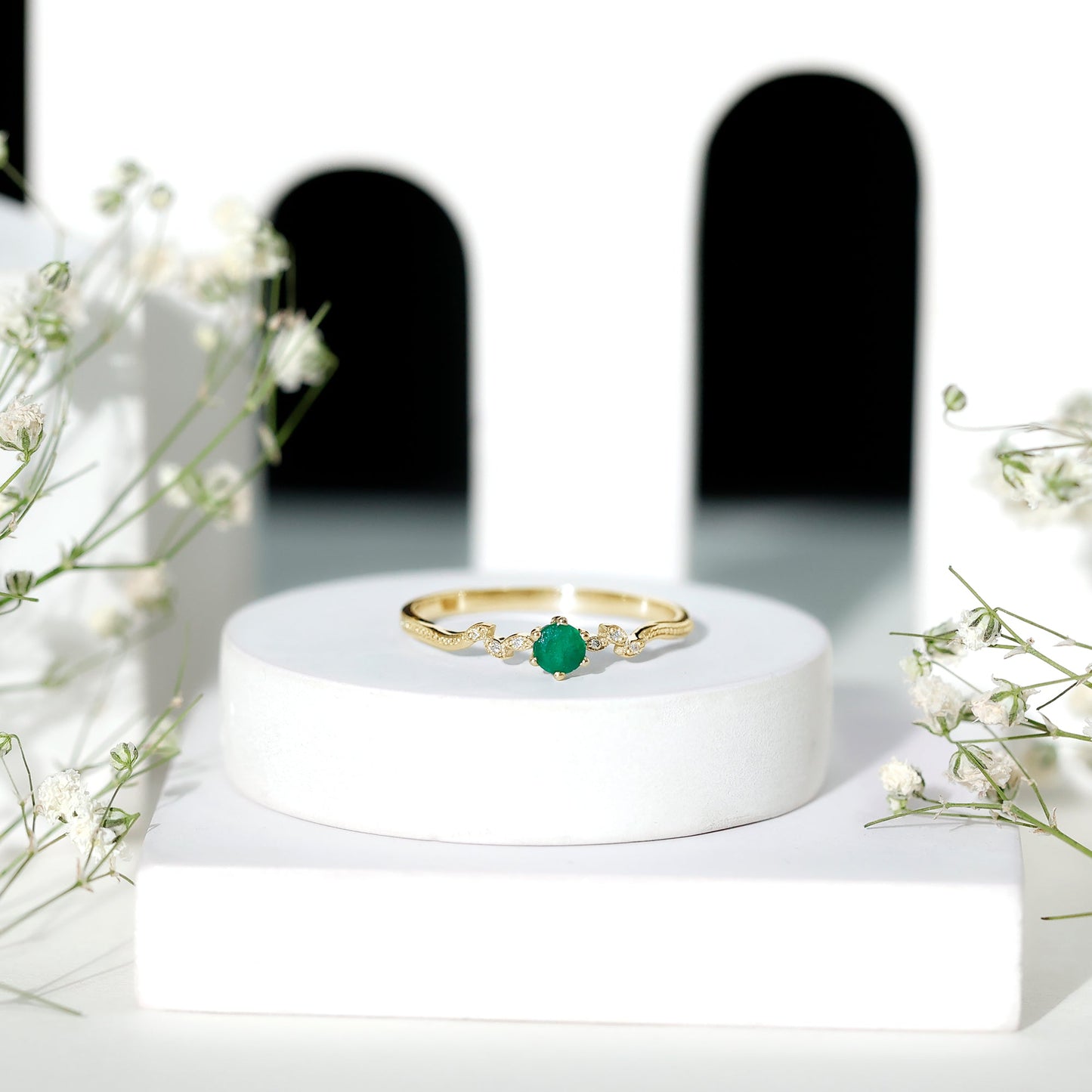 Nature Inspired Emerald Promise Ring with Diamond
