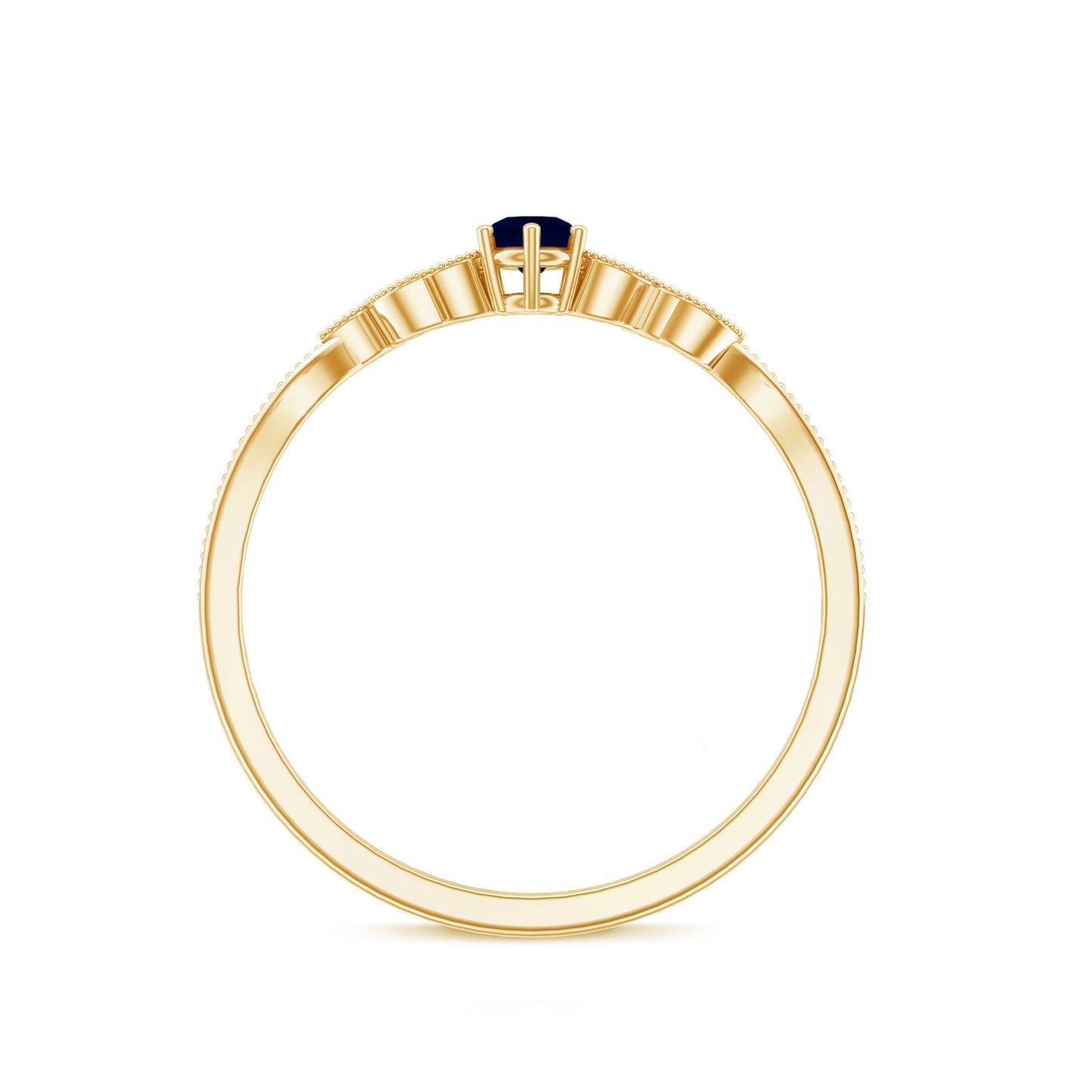 Minimalist Blue Sapphire and Diamond Leaf Promise Ring with Certificate