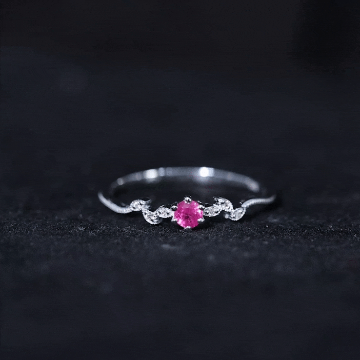 Certified Ruby and Diamond Leaf Branch Promise Ring