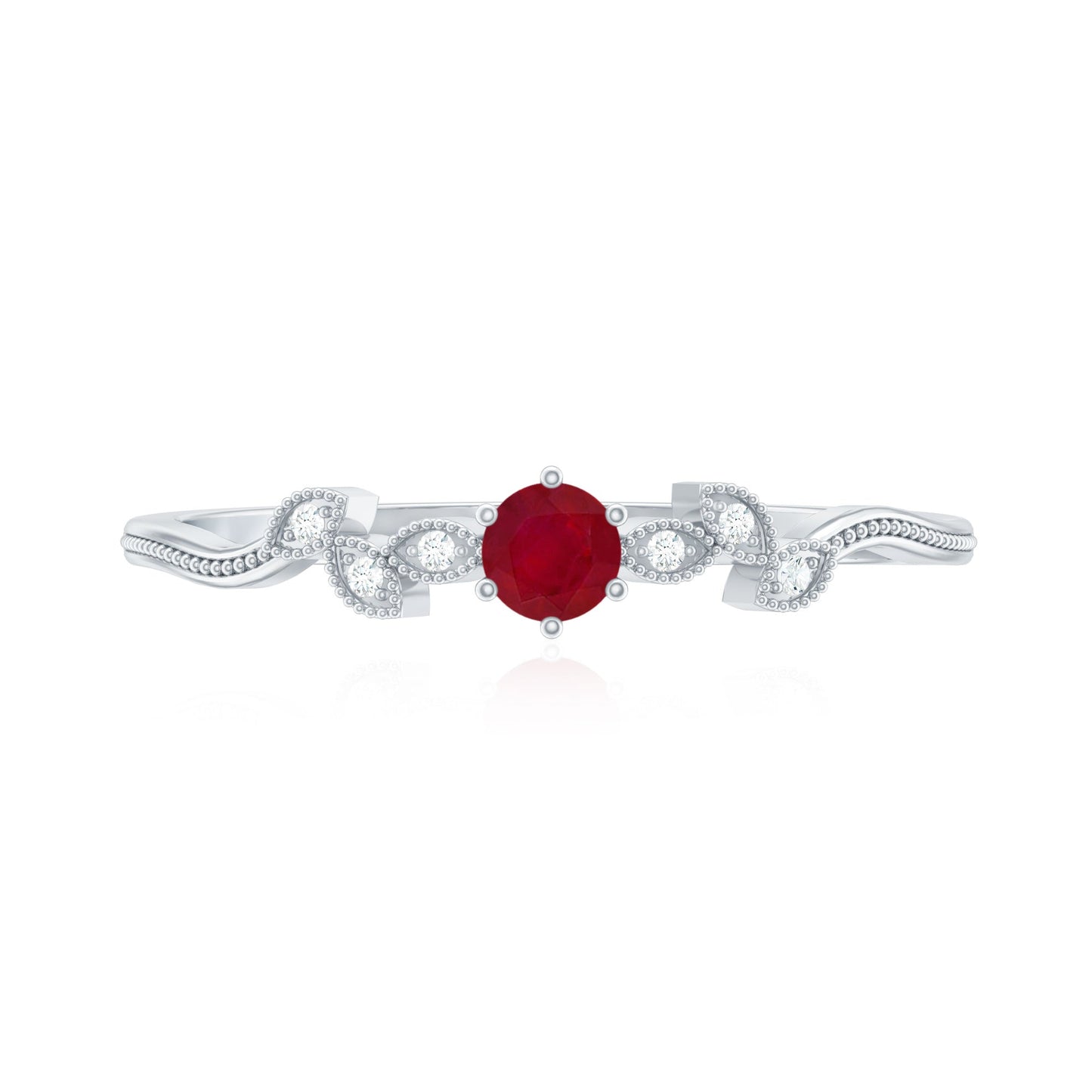Certified Ruby and Diamond Leaf Branch Promise Ring