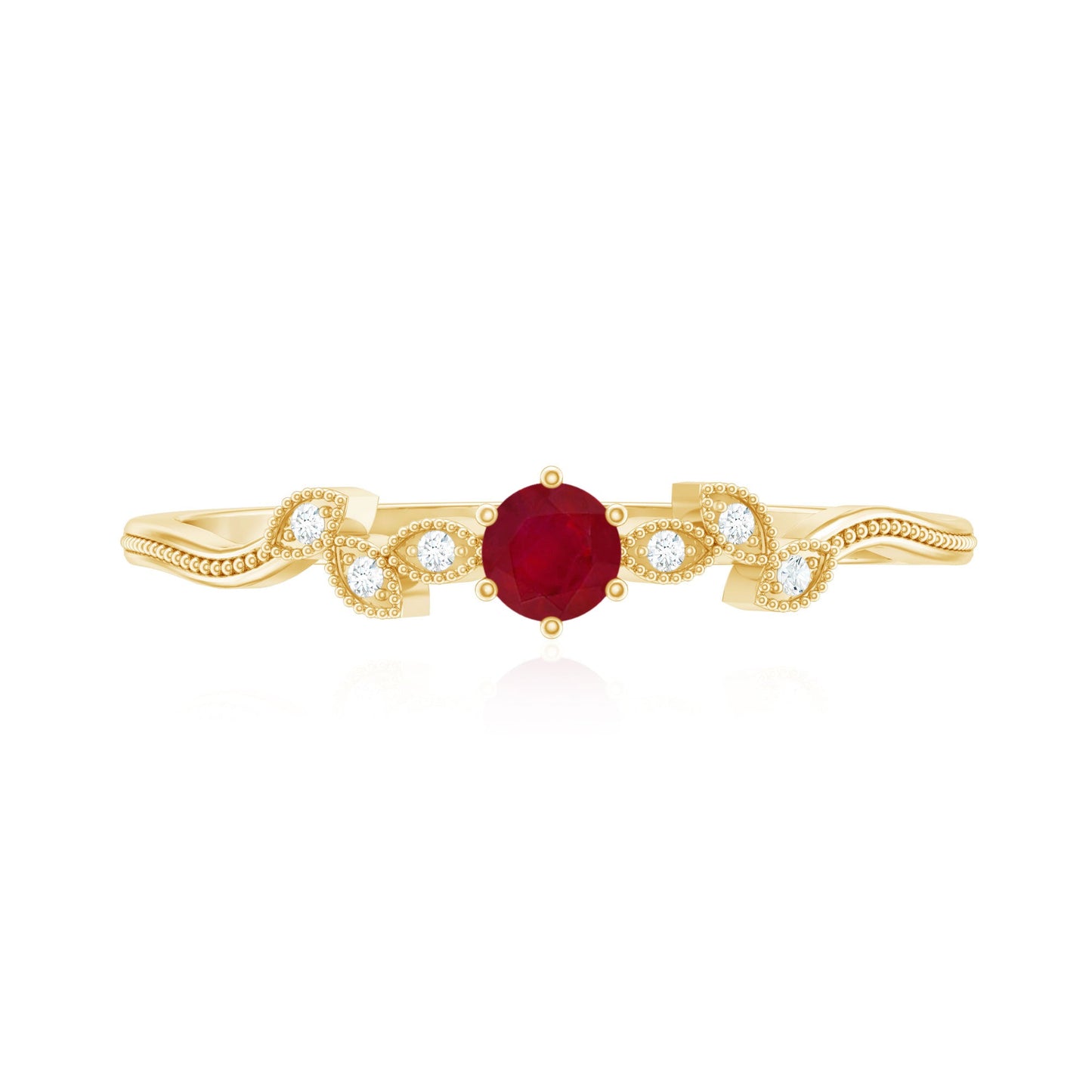 Certified Ruby and Diamond Leaf Branch Promise Ring