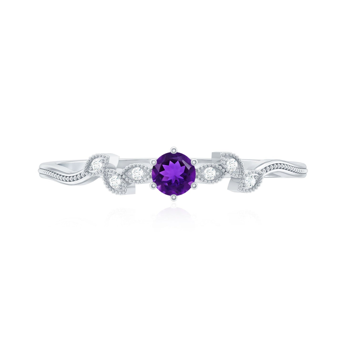 Nature Inspired Amethyst Promise Ring with Diamond