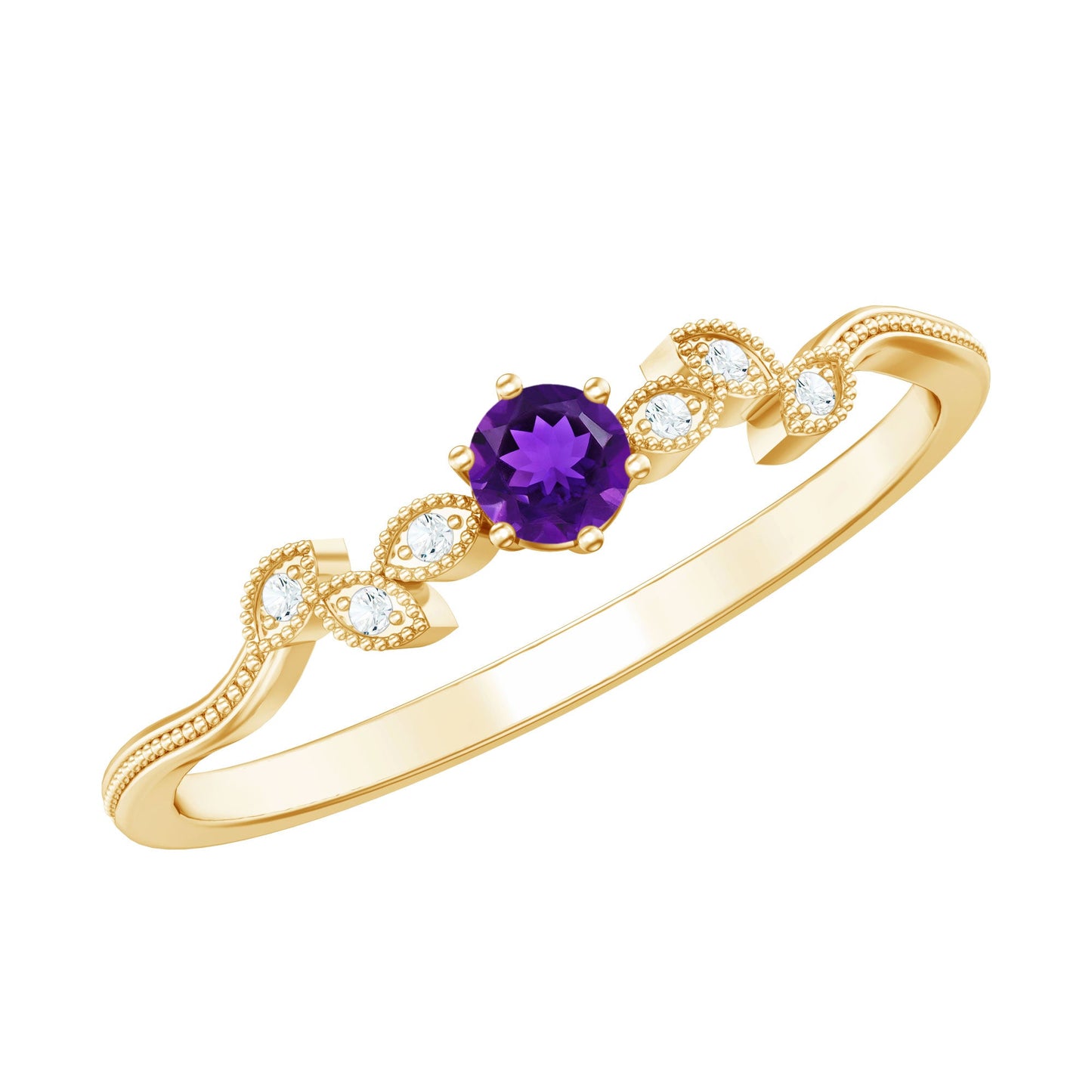 Nature Inspired Amethyst Promise Ring with Diamond