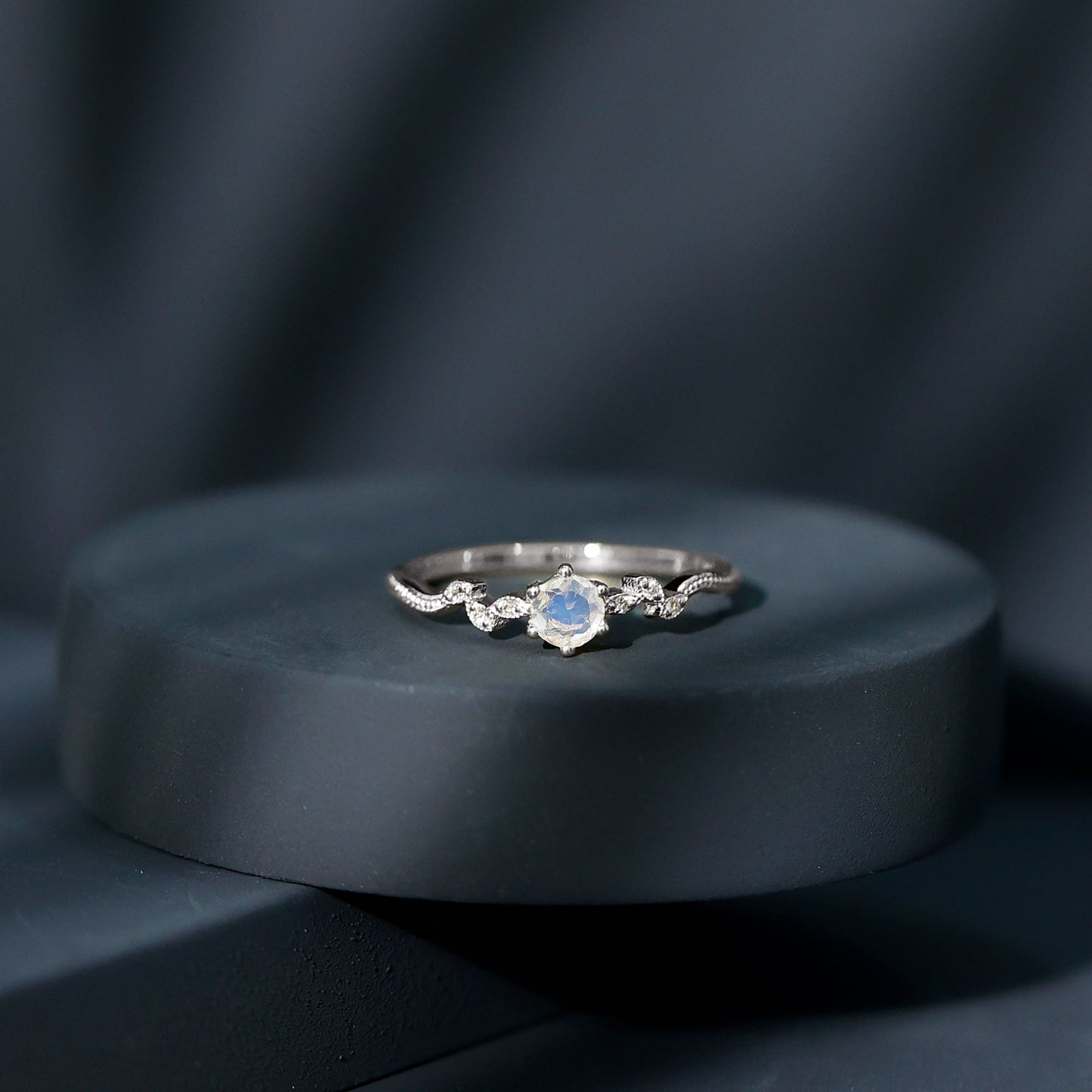 Nature Inspired Moonstone Diamond Promise Ring for Women