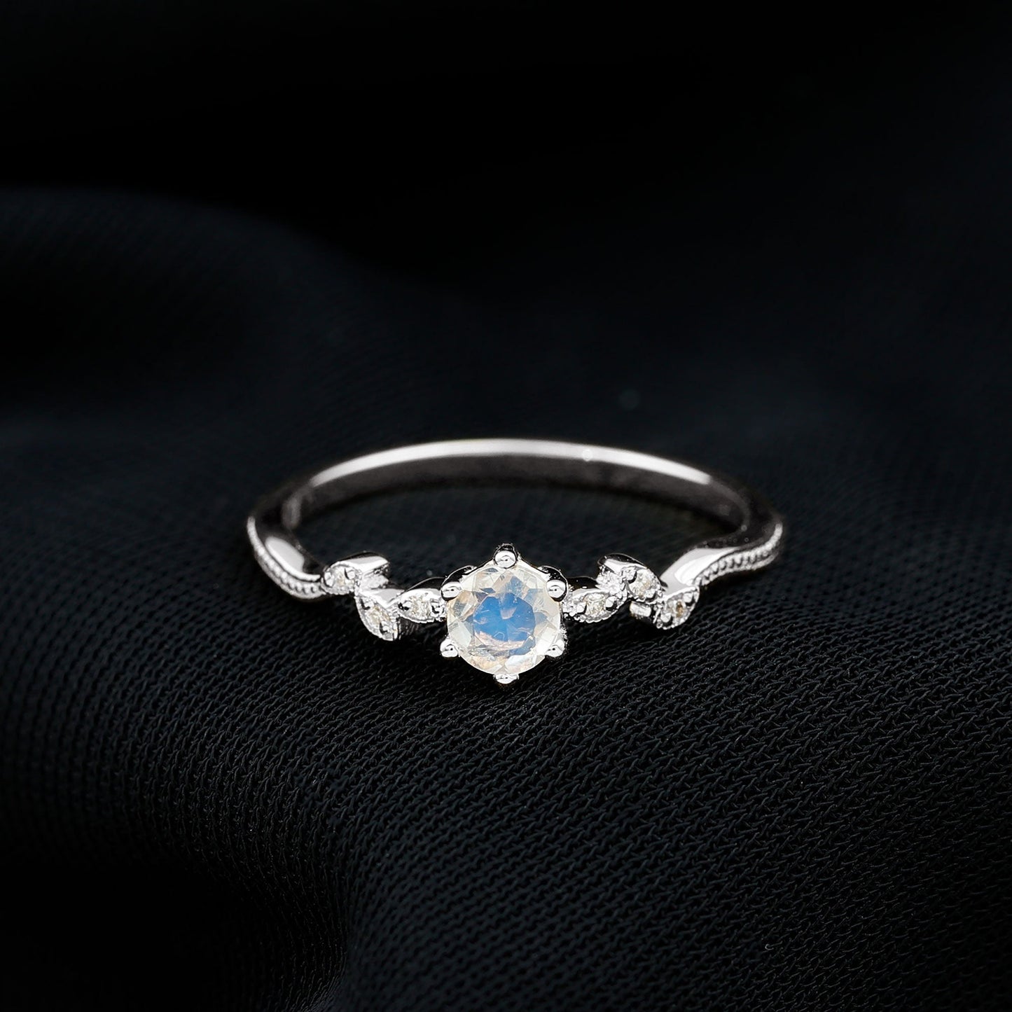Nature Inspired Moonstone Diamond Promise Ring for Women