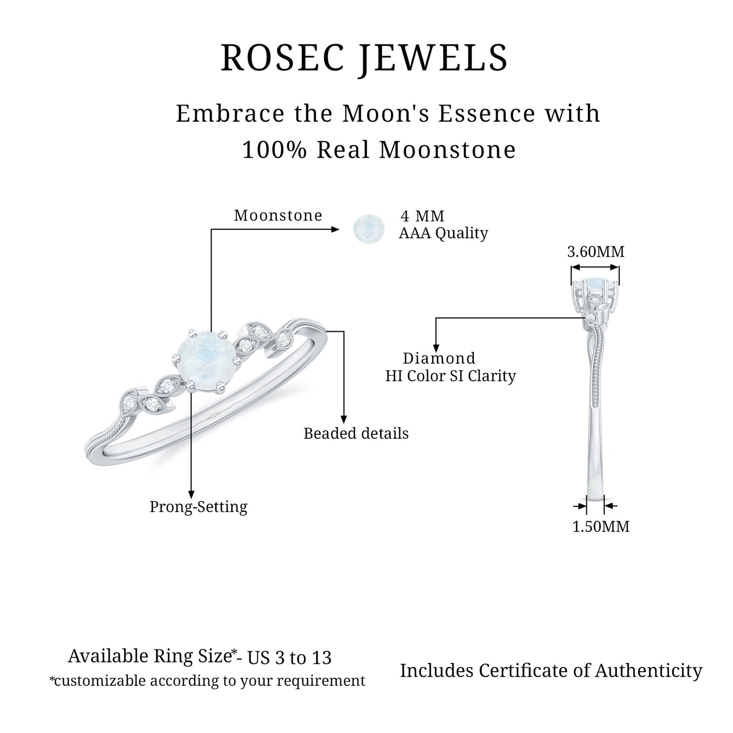 Nature Inspired Moonstone Diamond Promise Ring for Women