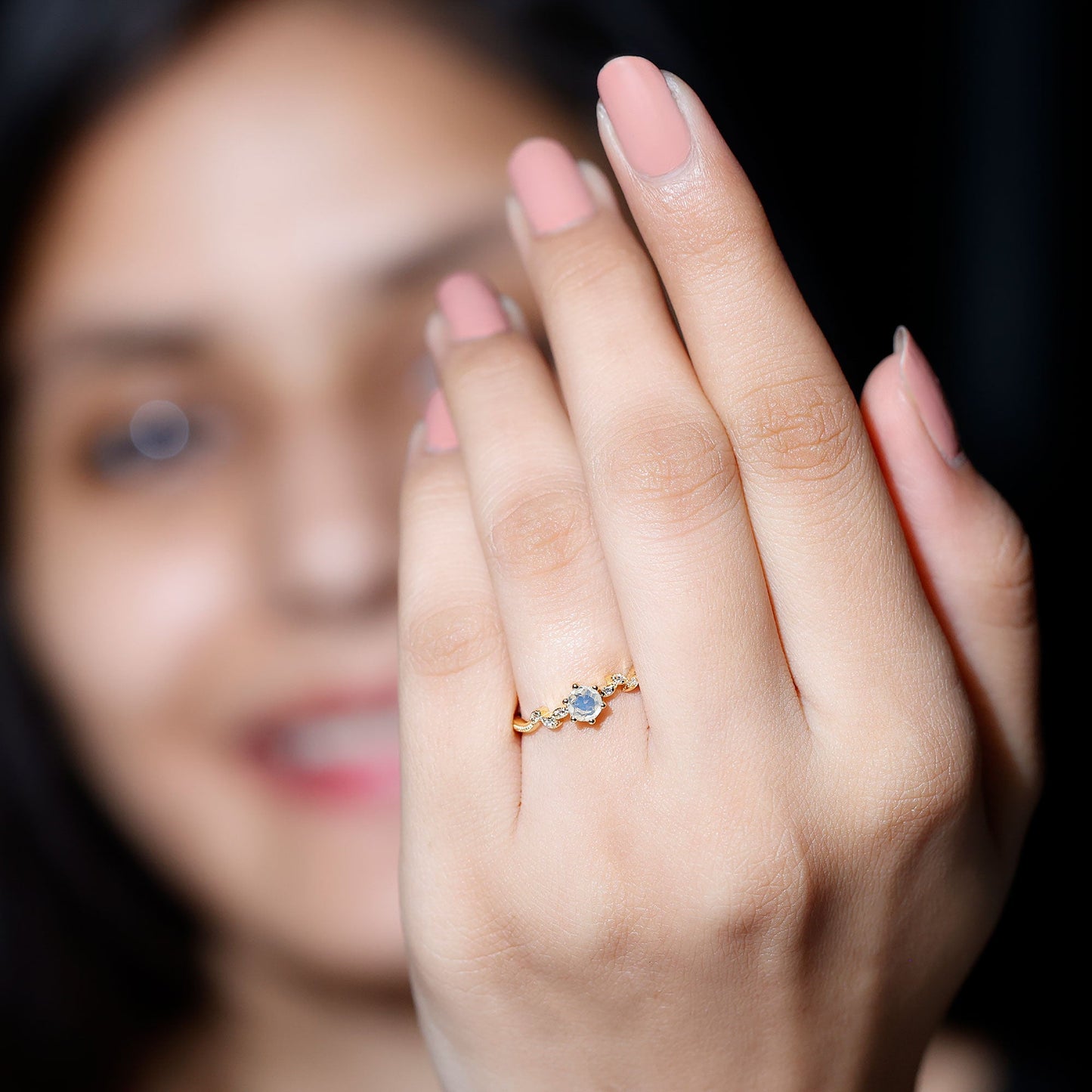 Nature Inspired Moonstone Diamond Promise Ring for Women