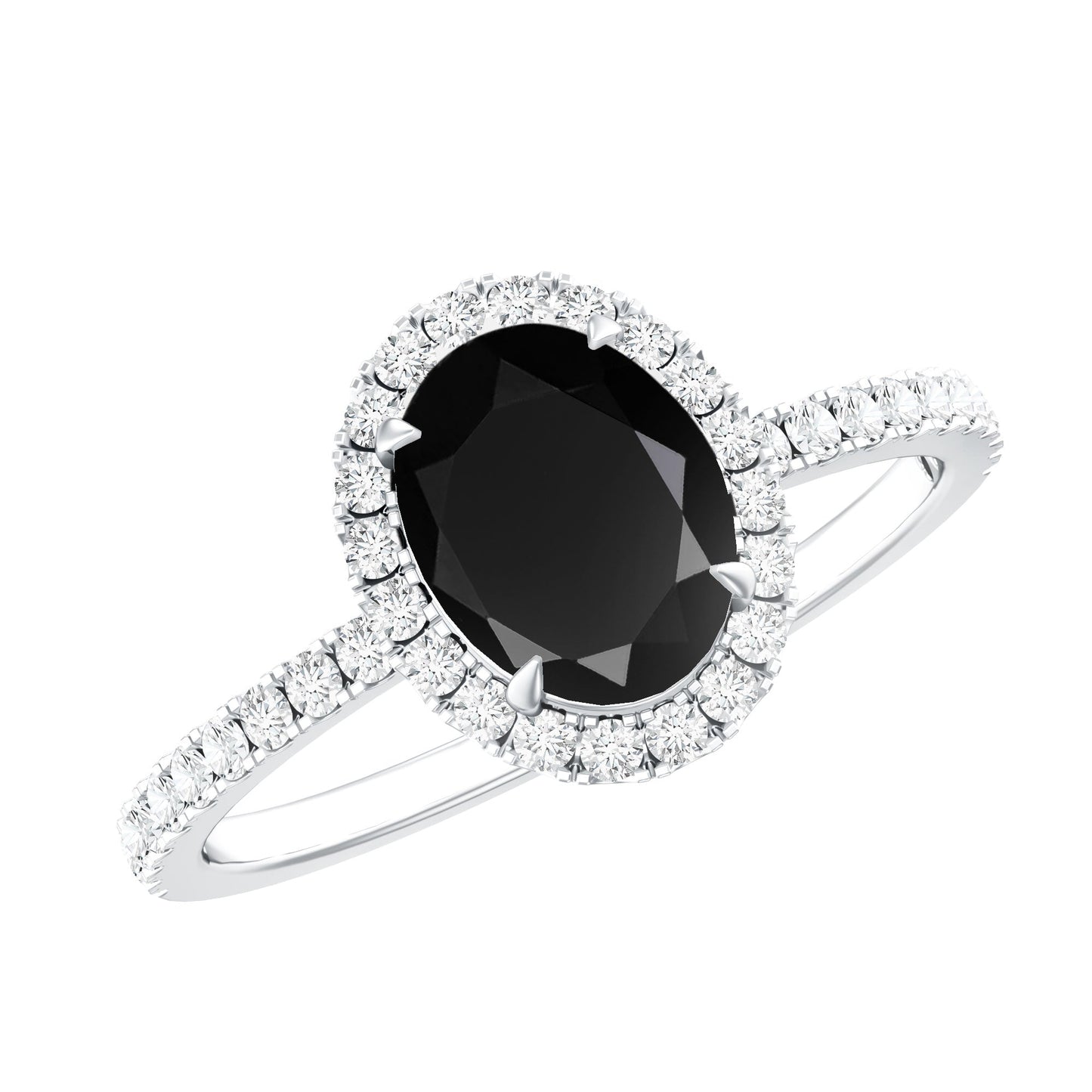 1 Carat Oval Black Onyx and Diamond Halo Engagement Ring