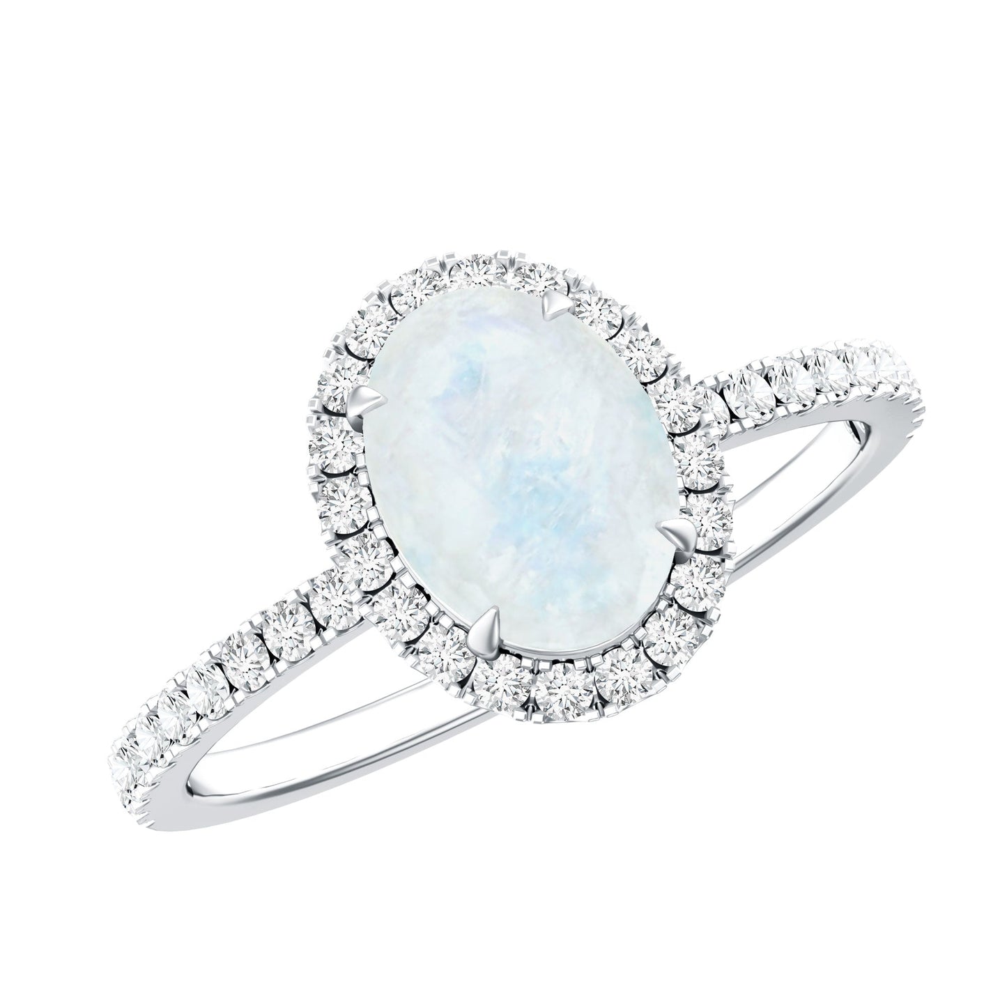 Oval Moonstone Engagement Ring with Diamond Halo