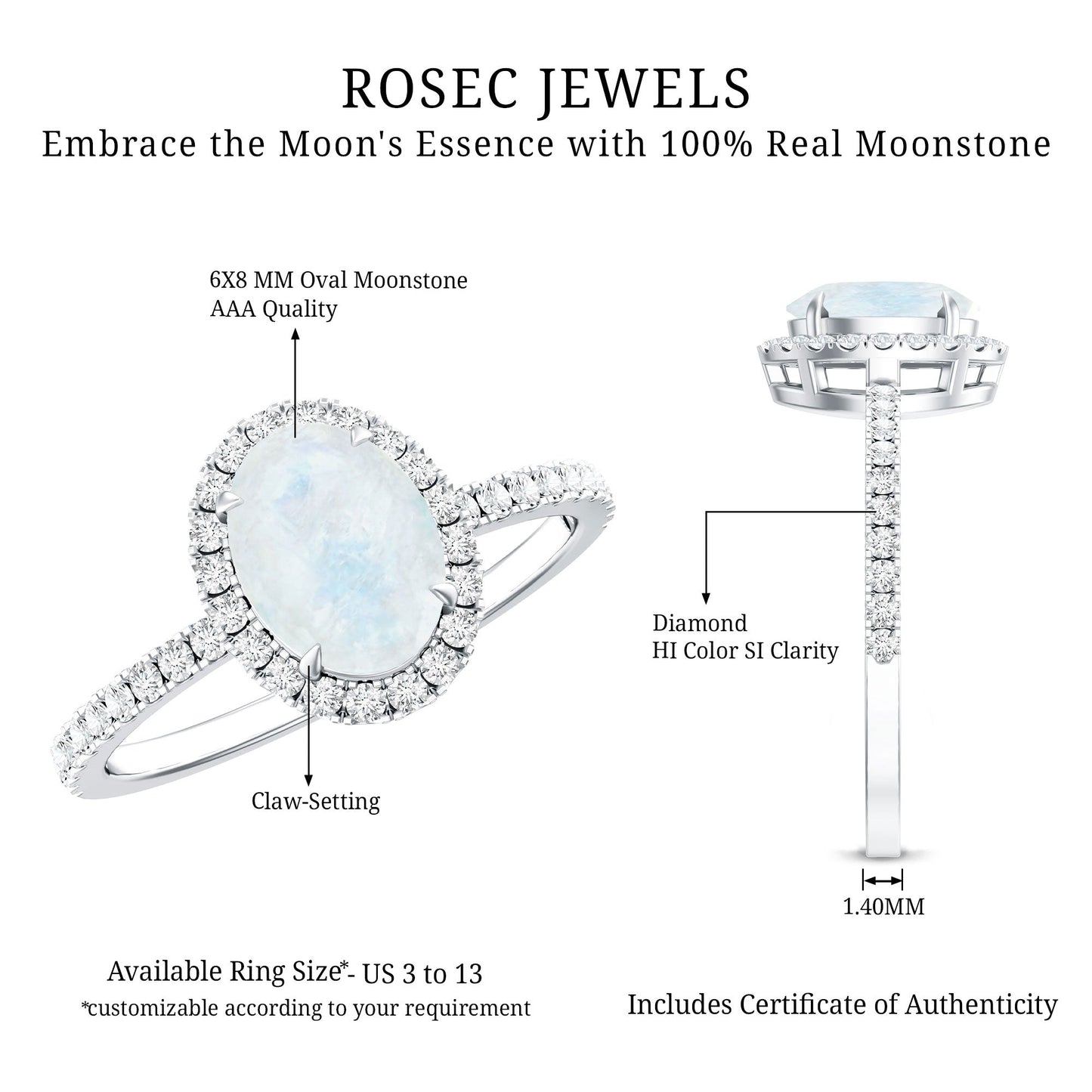 Oval Moonstone Engagement Ring with Diamond Halo