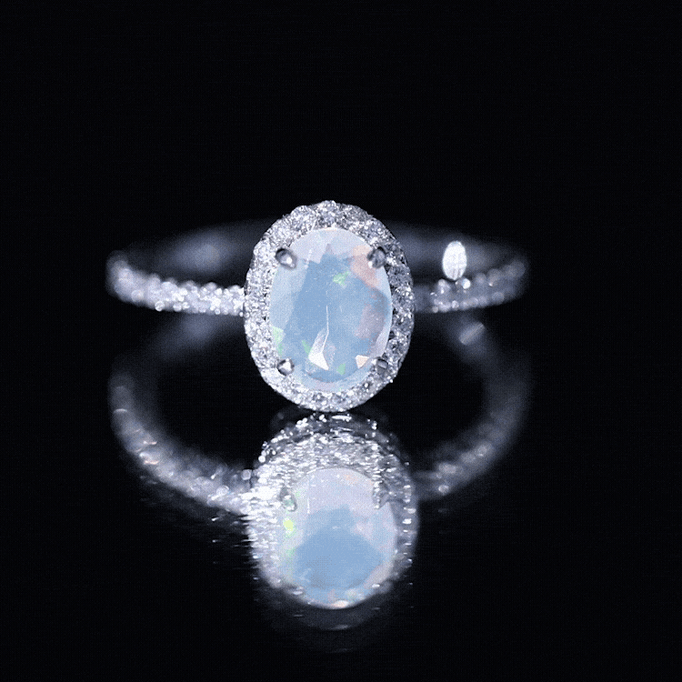 Certified Real 1.2 Carat Ethiopian Opal Oval Engagement Ring with Diamond Halo