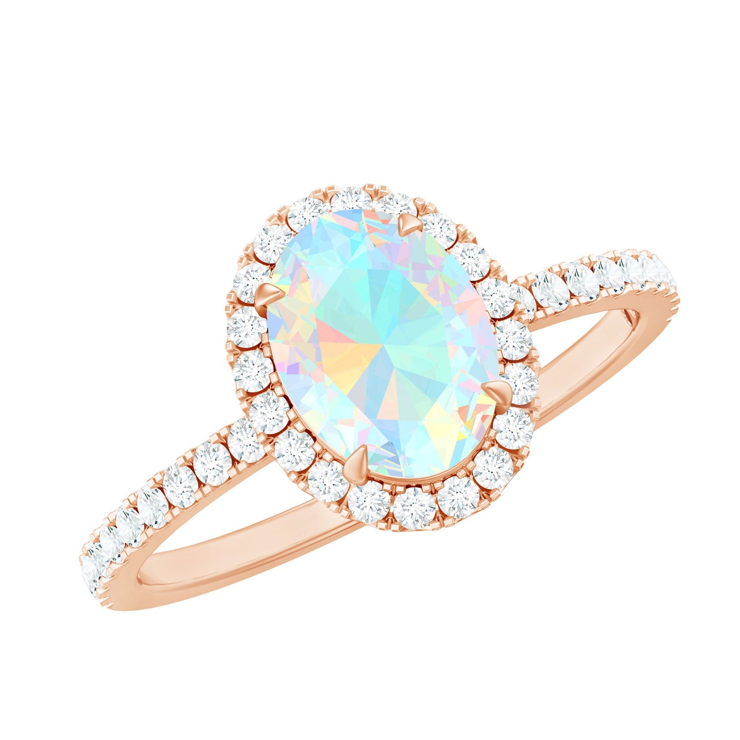 Certified Real 1.2 Carat Ethiopian Opal Oval Engagement Ring with Diamond Halo