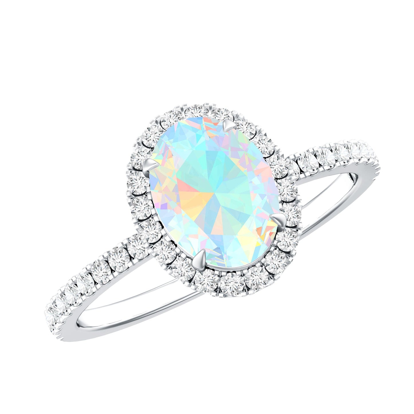 Certified Real 1.2 Carat Ethiopian Opal Oval Engagement Ring with Diamond Halo