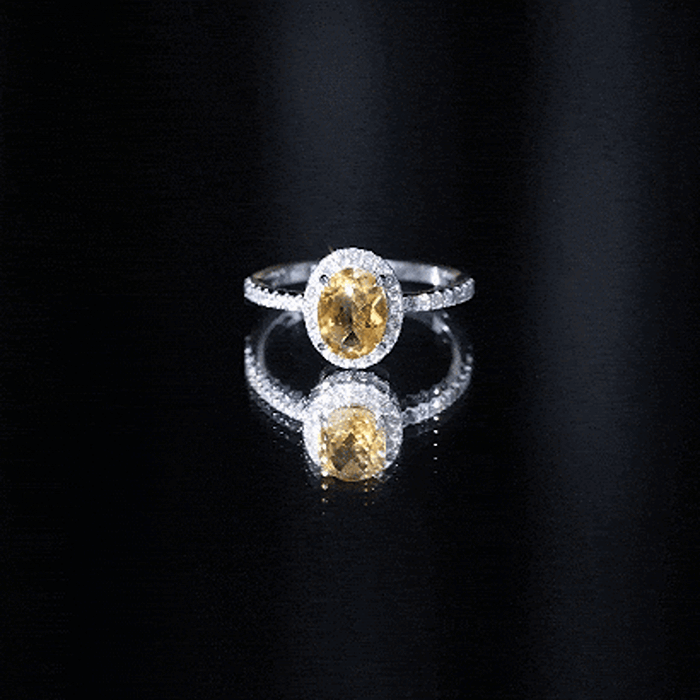 Certified Real 1 Carat Citrine Oval Engagement Ring with Diamond Halo