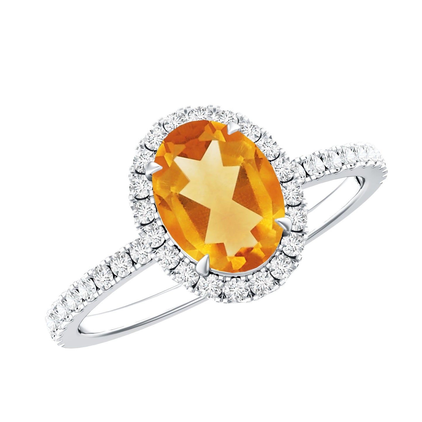 Certified Real 1 Carat Citrine Oval Engagement Ring with Diamond Halo