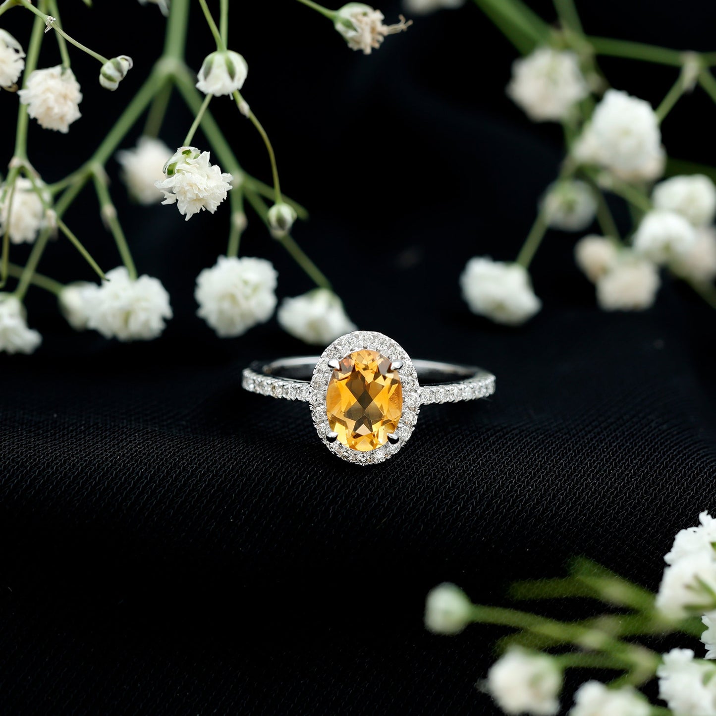 Certified Real 1 Carat Citrine Oval Engagement Ring with Diamond Halo