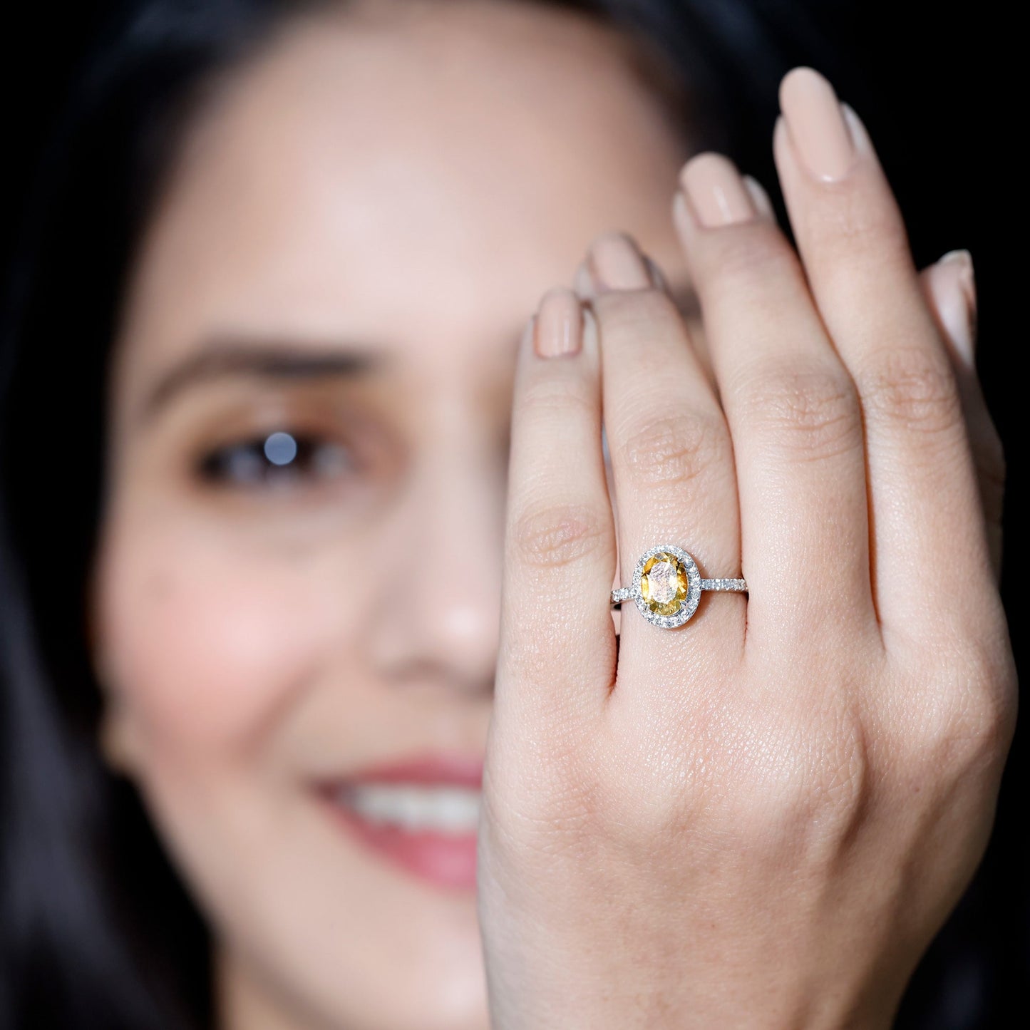 Certified Real 1 Carat Citrine Oval Engagement Ring with Diamond Halo