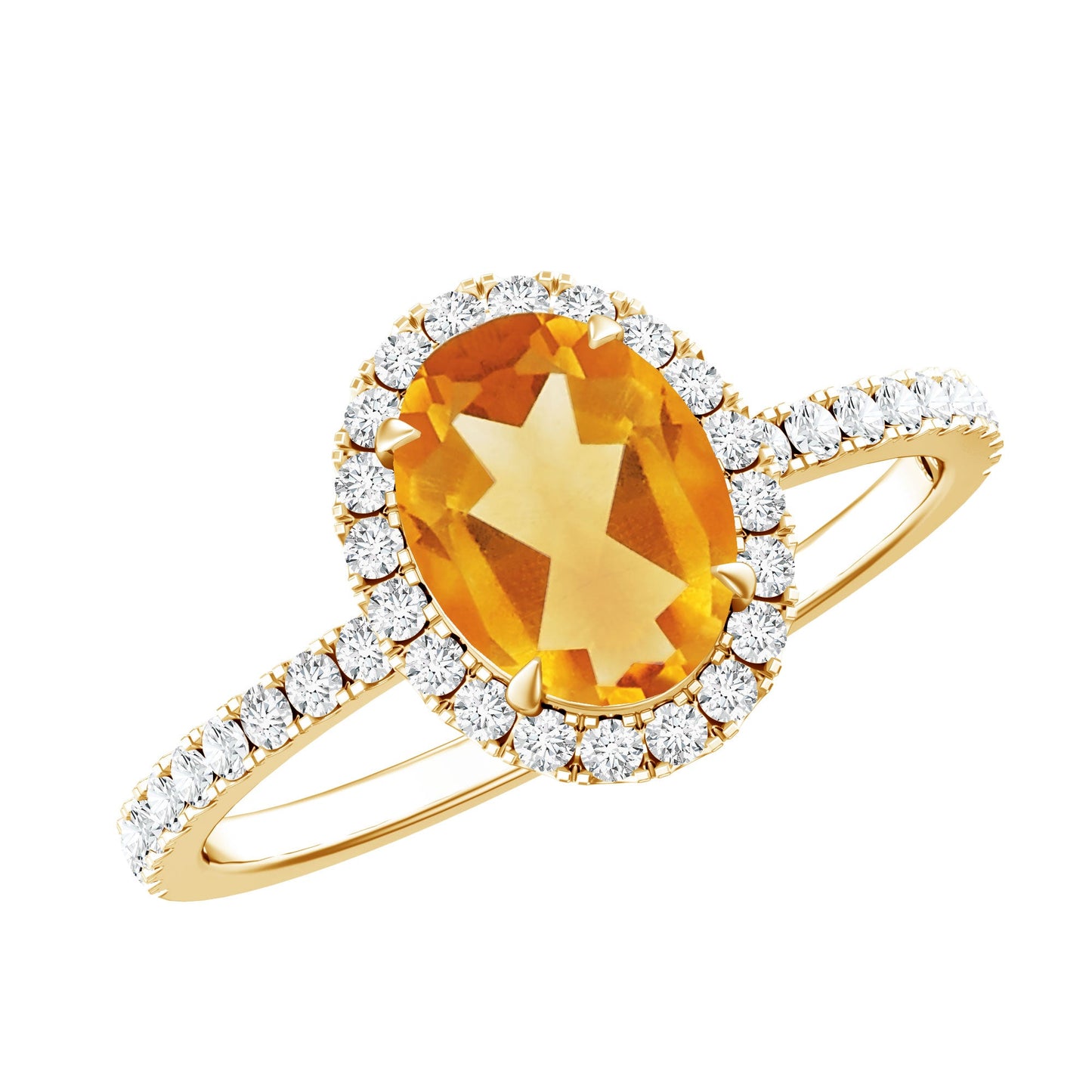 Certified Real 1 Carat Citrine Oval Engagement Ring with Diamond Halo