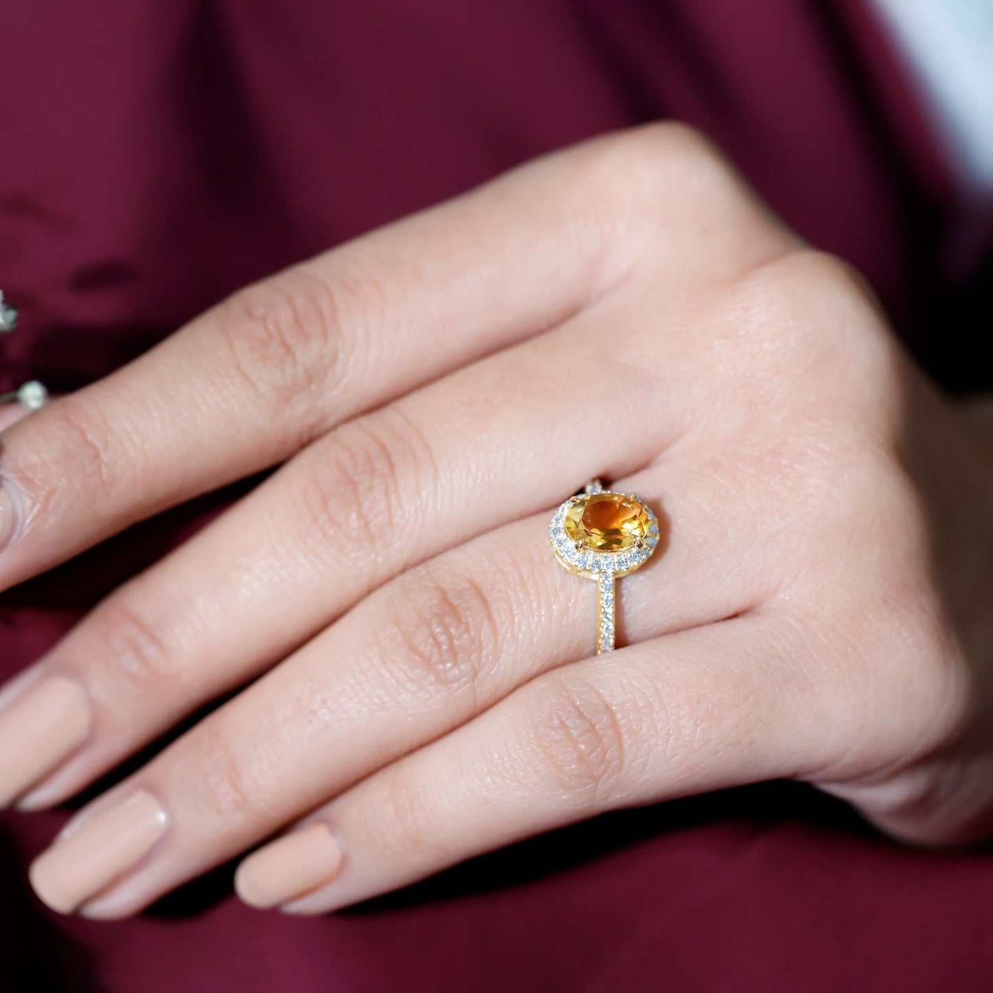 Certified Real 1 Carat Citrine Oval Engagement Ring with Diamond Halo