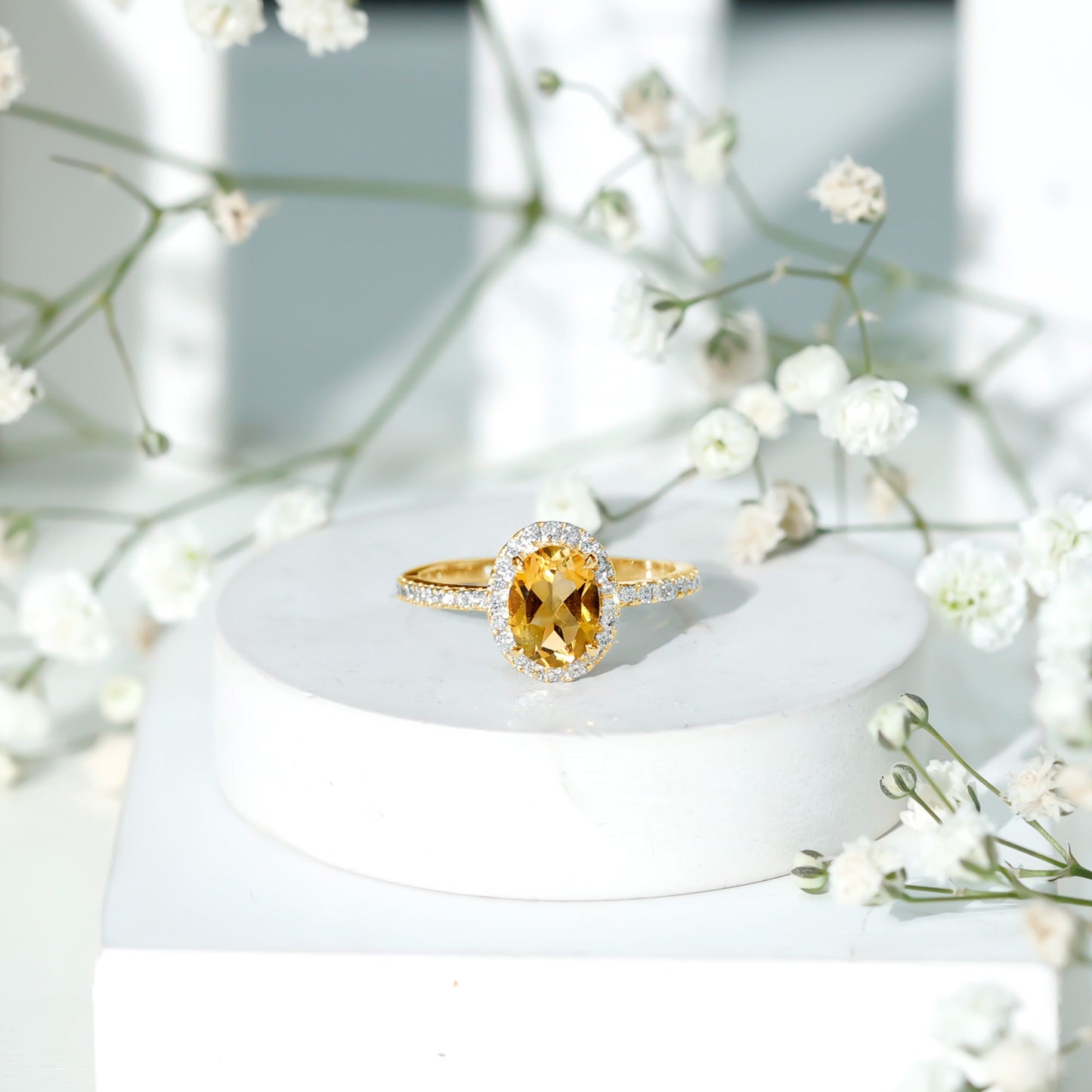 Certified Real 1 Carat Citrine Oval Engagement Ring with Diamond Halo