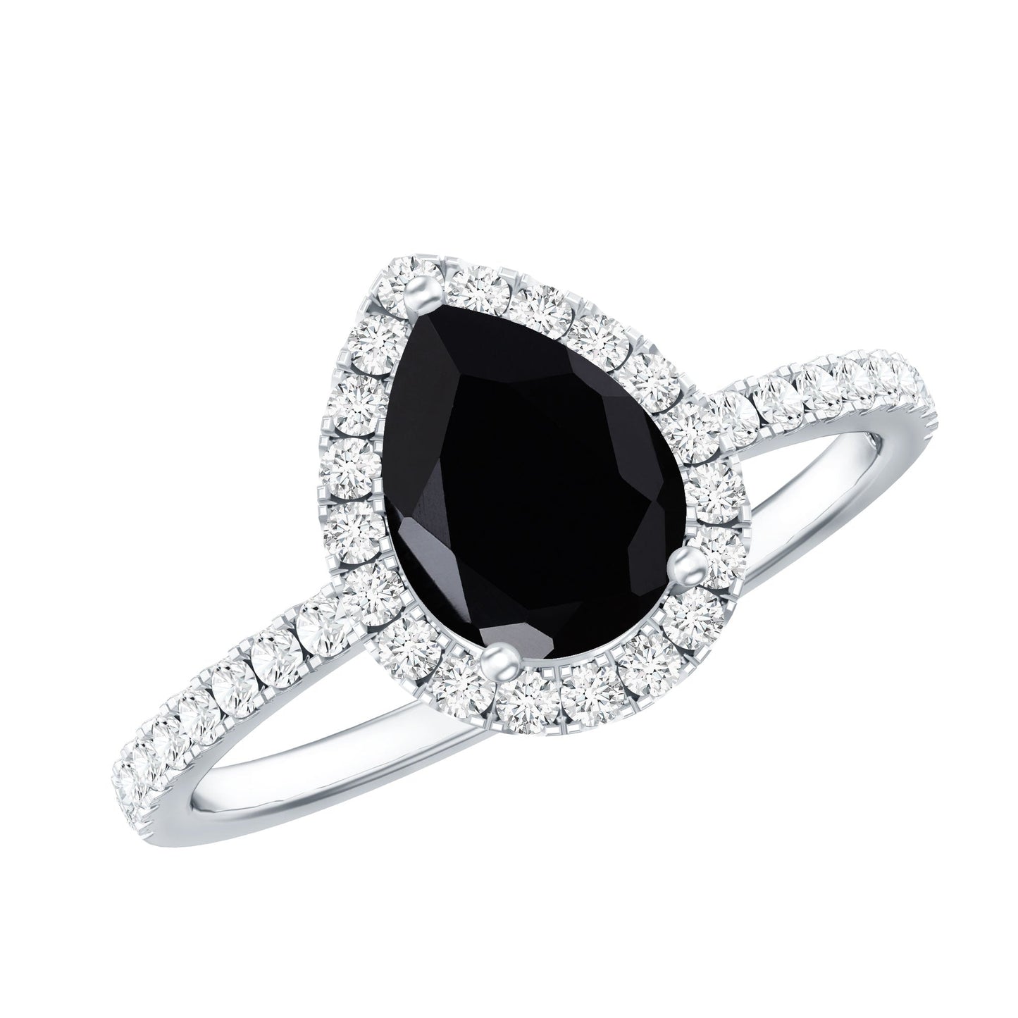 Genuine Black Onyx Teardrop Engagement Ring with Diamond