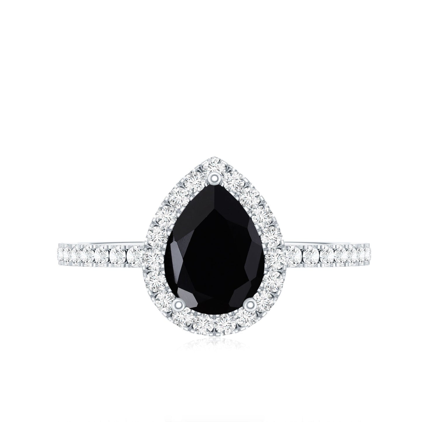 Genuine Black Onyx Teardrop Engagement Ring with Diamond