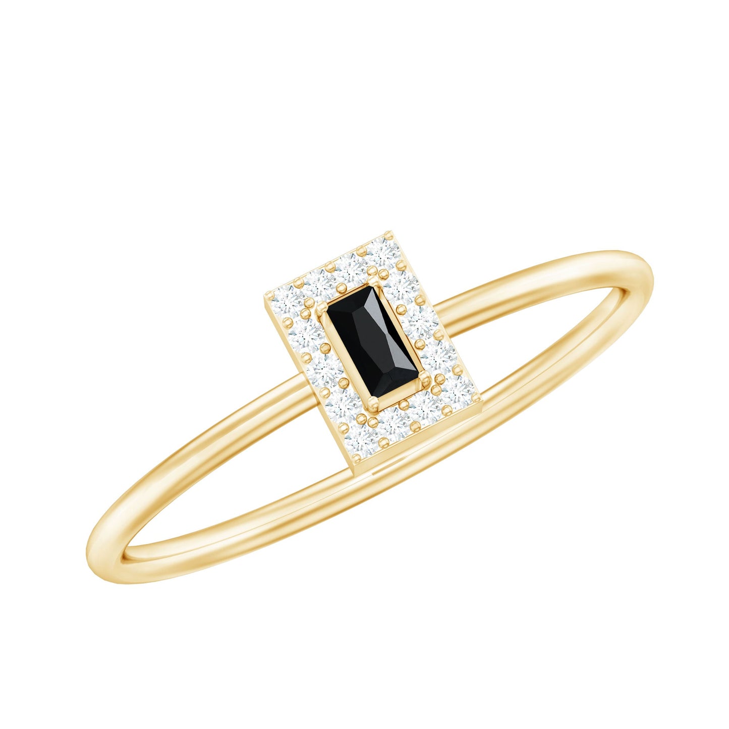 Minimalist Black Onyx and Diamond Halo Promise Ring