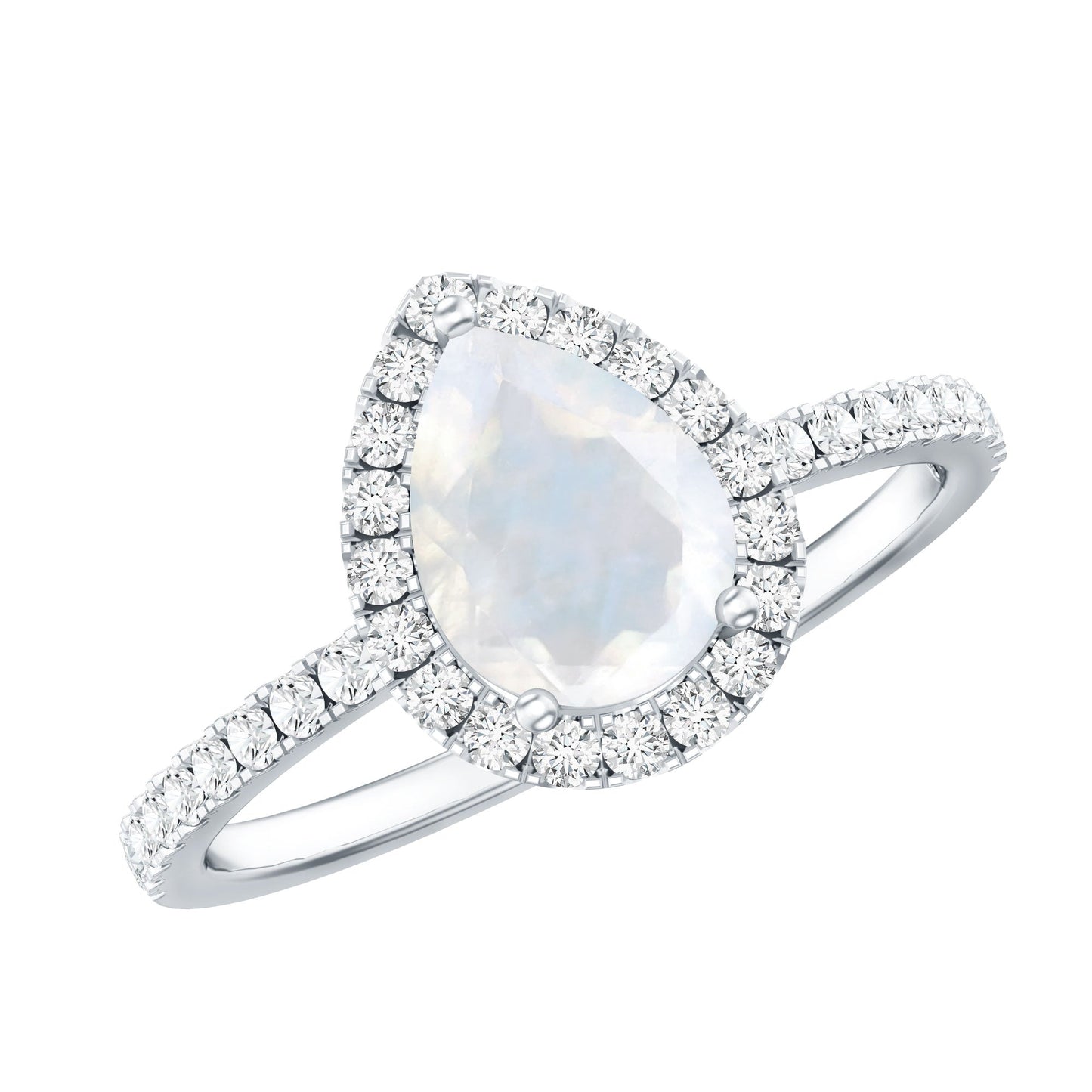 0.8 Carat Pear Cut Moonstone Engagement Ring with Diamond Accent