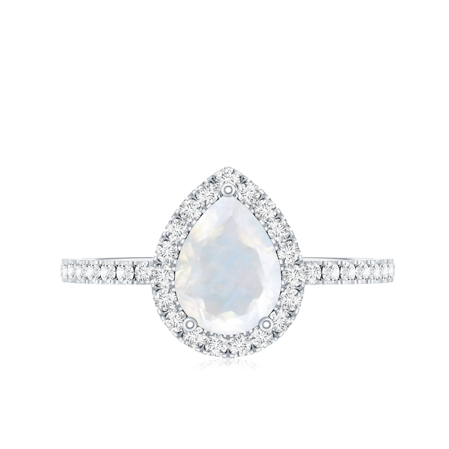 0.8 Carat Pear Cut Moonstone Engagement Ring with Diamond Accent